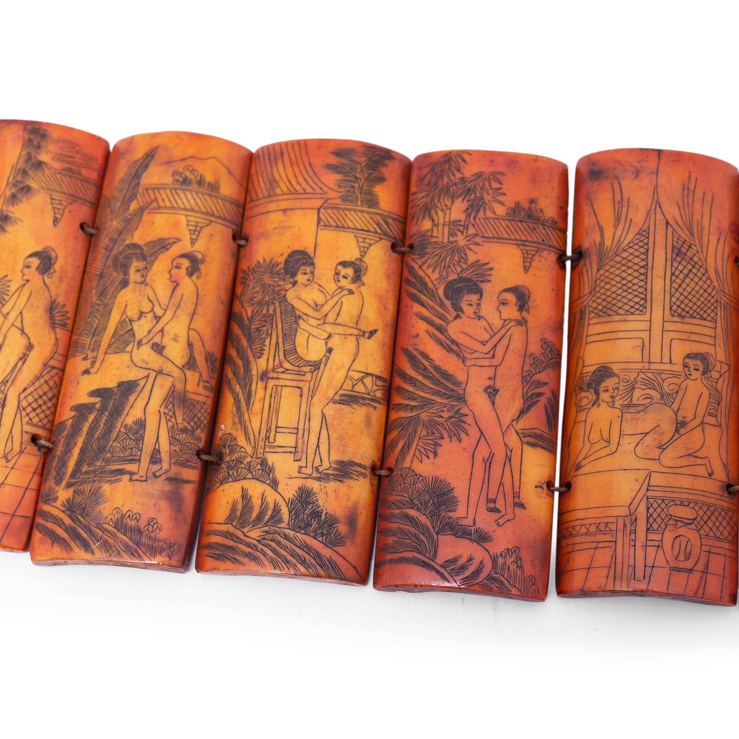 Set of Ten Erotic Chinese Bone Etchings, circa 1900 In Good Condition For Sale In Chicago, IL