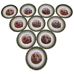 Antique Set of Ten Faïence Transferware Plates With Millet Farming Scenes, Early 1900s