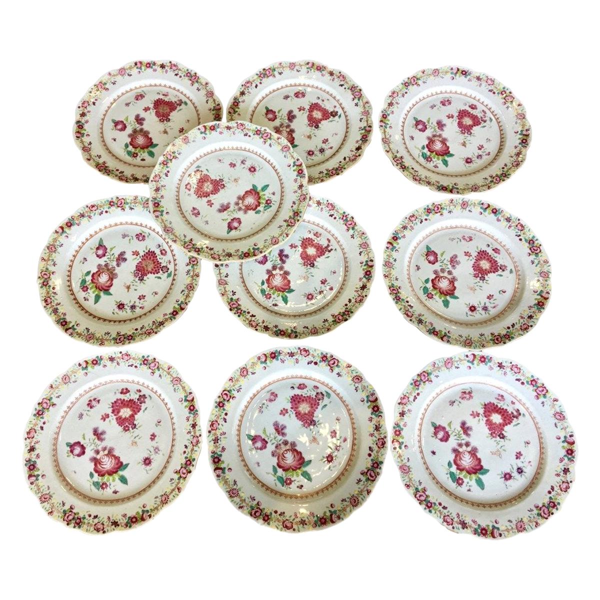 Set of Ten Famille Rose Chinese Export Plates, circa 1760