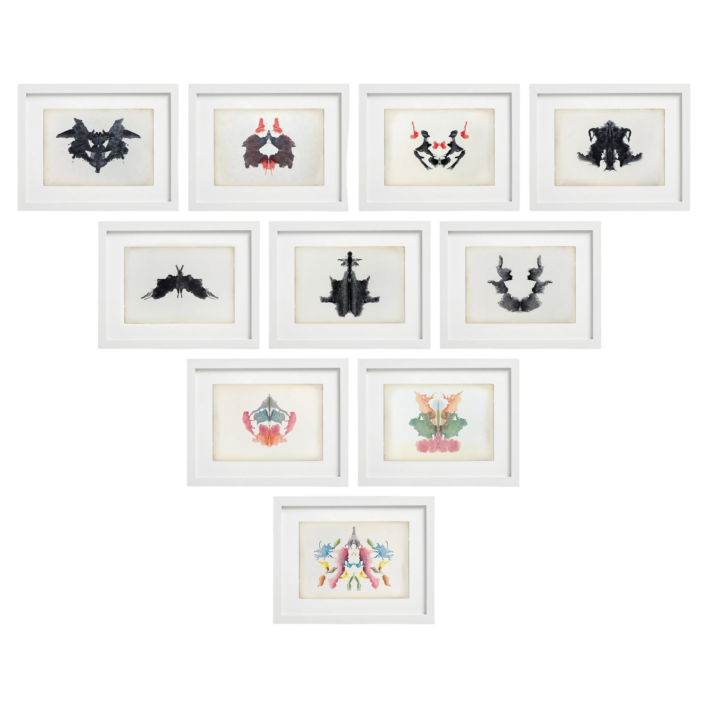 Set von zehn gerahmten Original-Rorschach-Tintenbläserkarten im Angebot