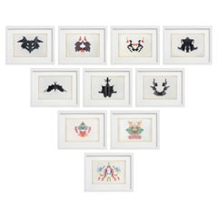 Set of Ten Framed Original Rorschach Inkblot Cards
