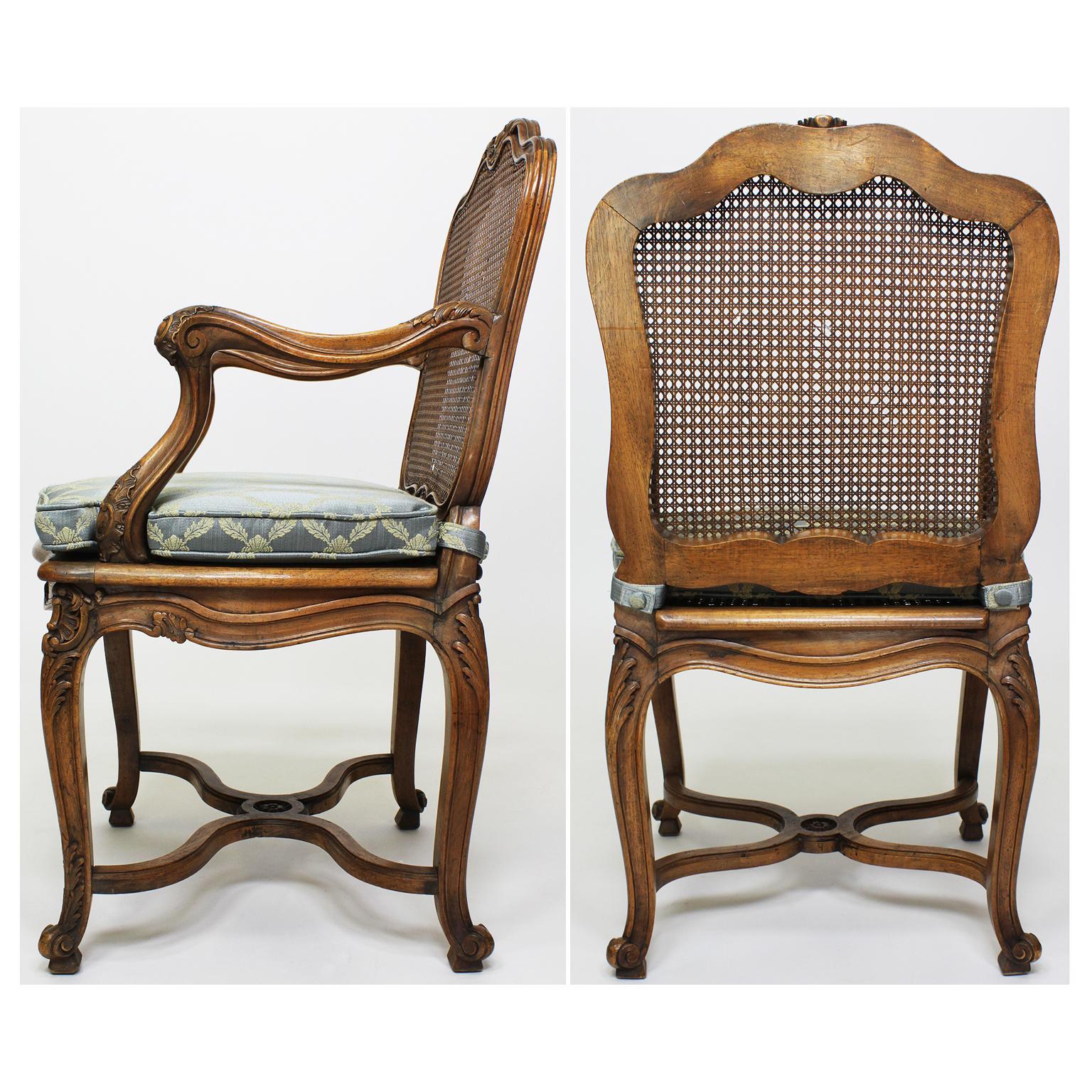 Fabric Set of Ten French 19th-20th Century Provincial Style Carved Walnut Dining Chair