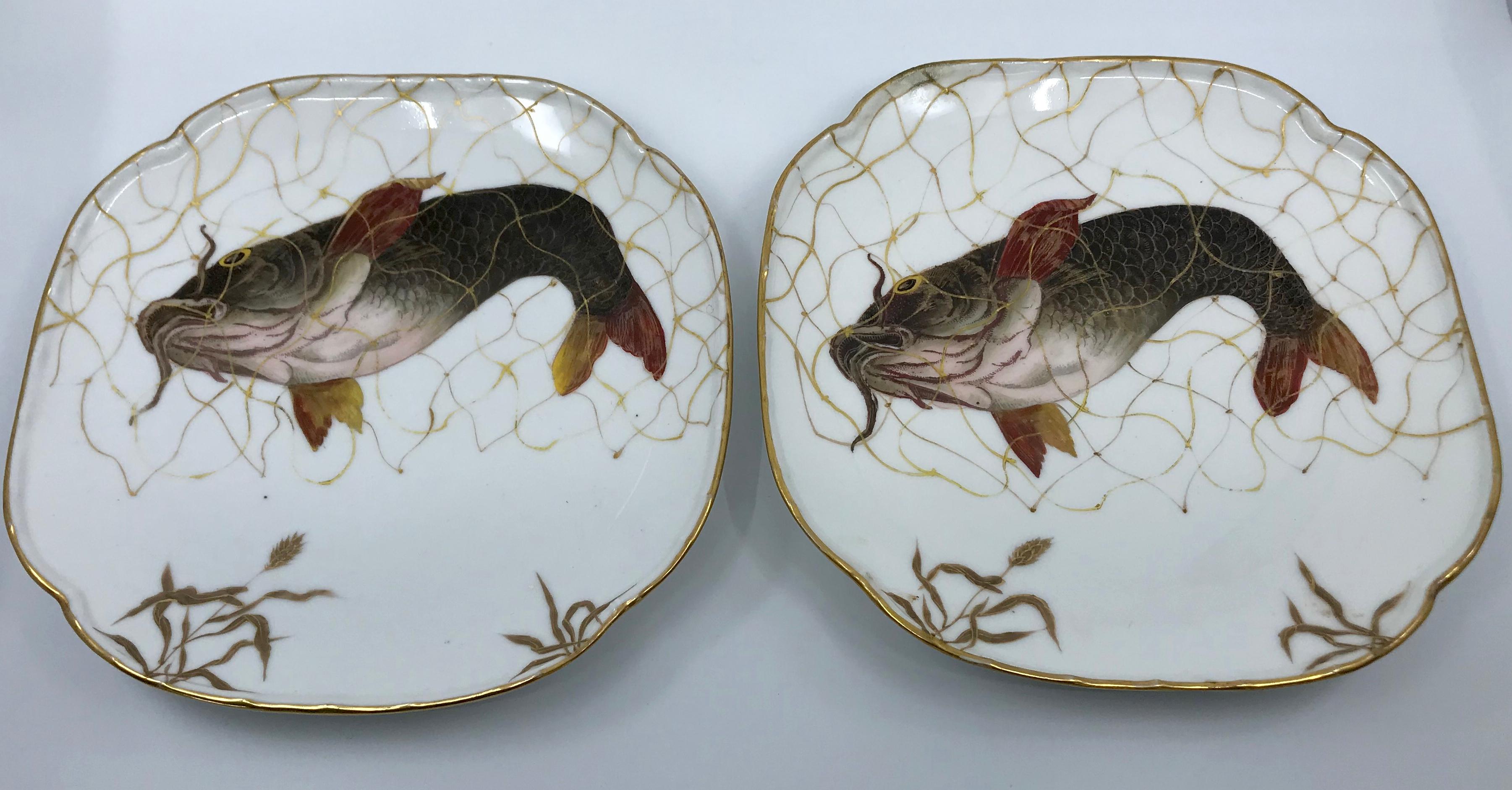 Set of Ten Limoges French Aesthetic Movement Fish Plates and Platter For Sale 4