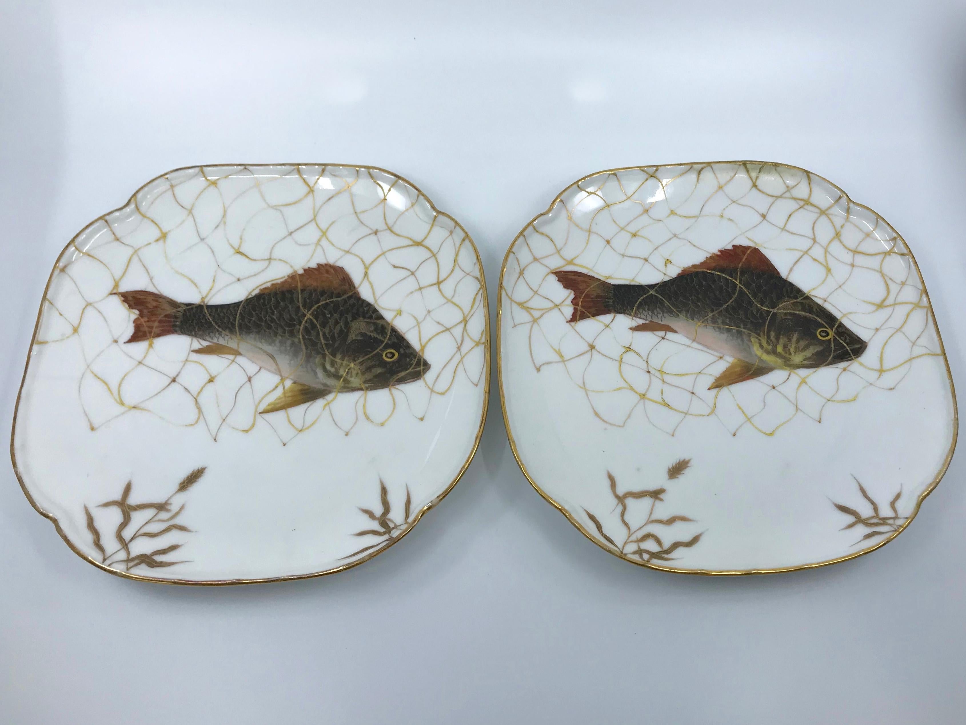 Set of Ten Limoges French Aesthetic Movement Fish Plates and Platter For Sale 5