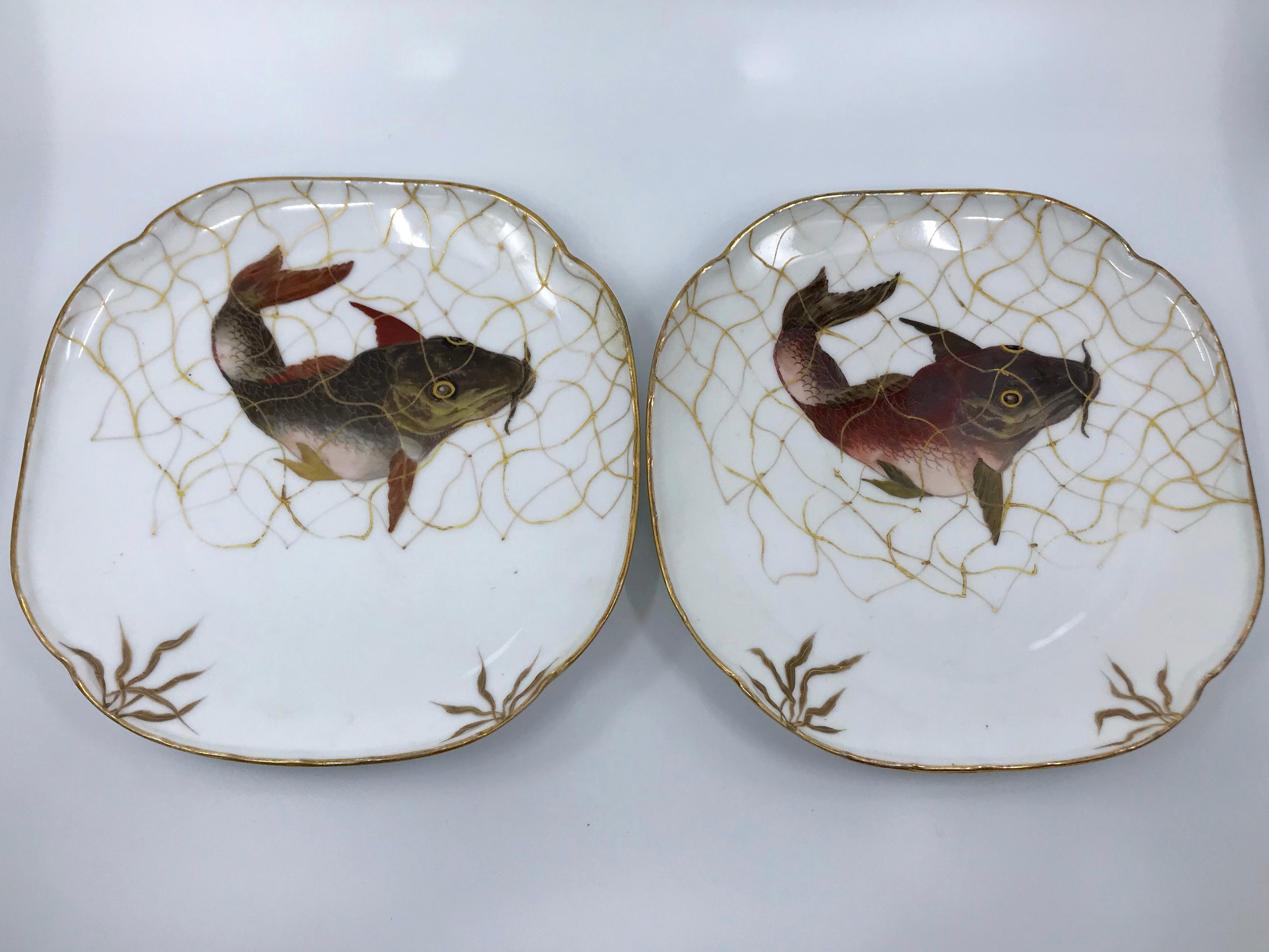 Set of Ten Limoges French Aesthetic Movement Fish Plates and Platter For Sale 6