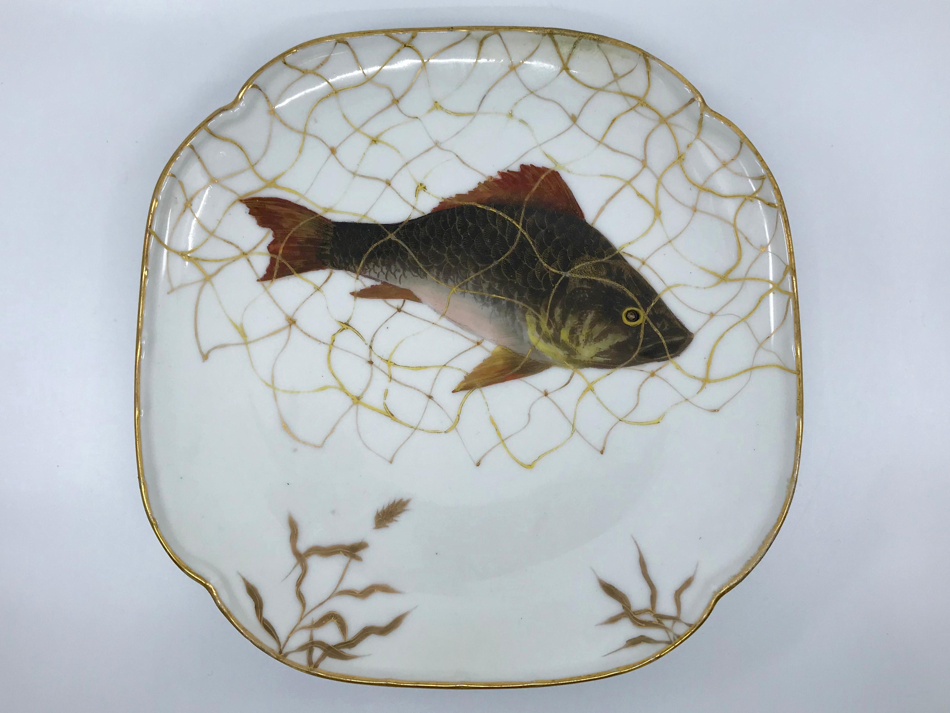 Set of Ten Limoges French Aesthetic Movement Fish Plates and Platter In Good Condition For Sale In New York, NY