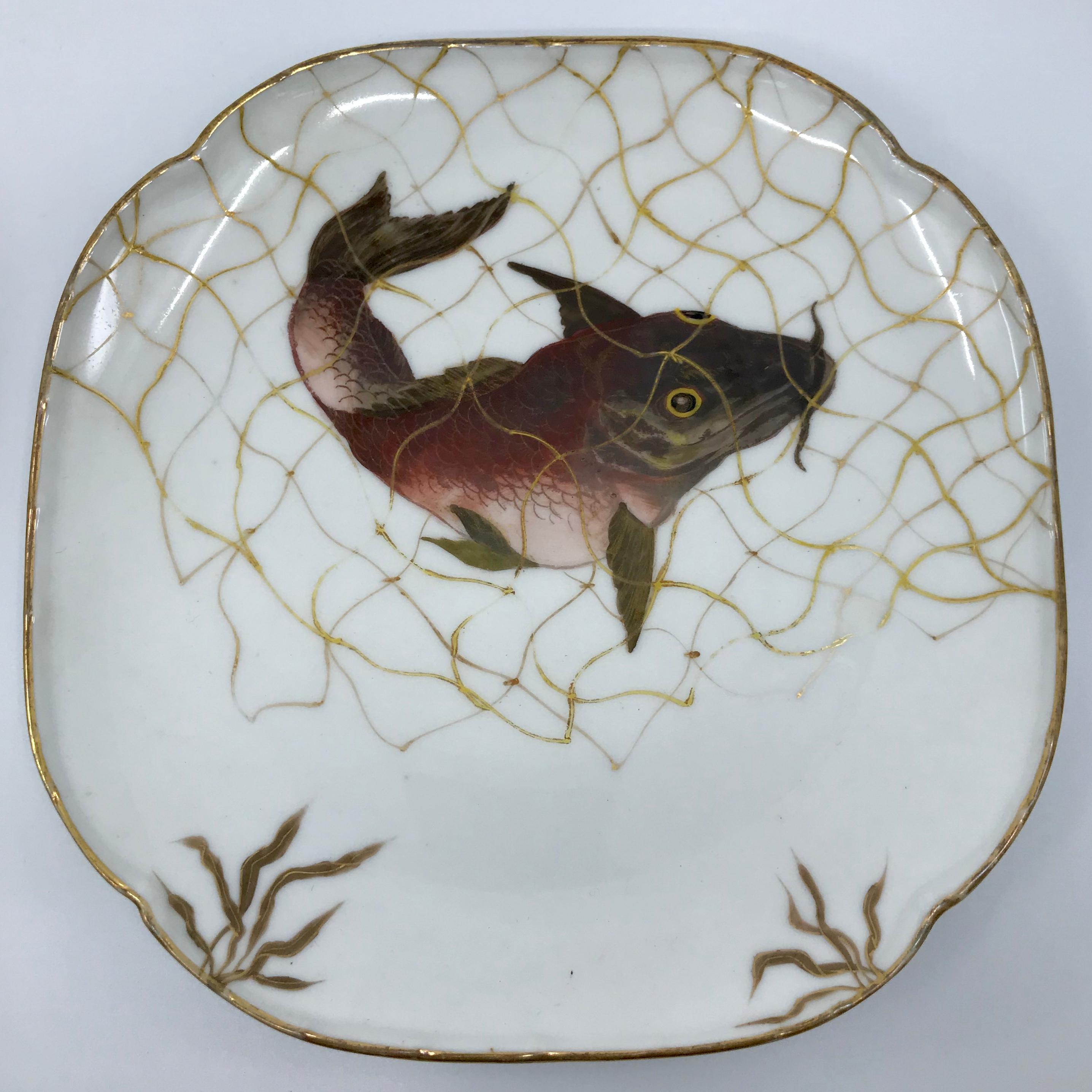 19th Century Set of Ten Limoges French Aesthetic Movement Fish Plates and Platter For Sale