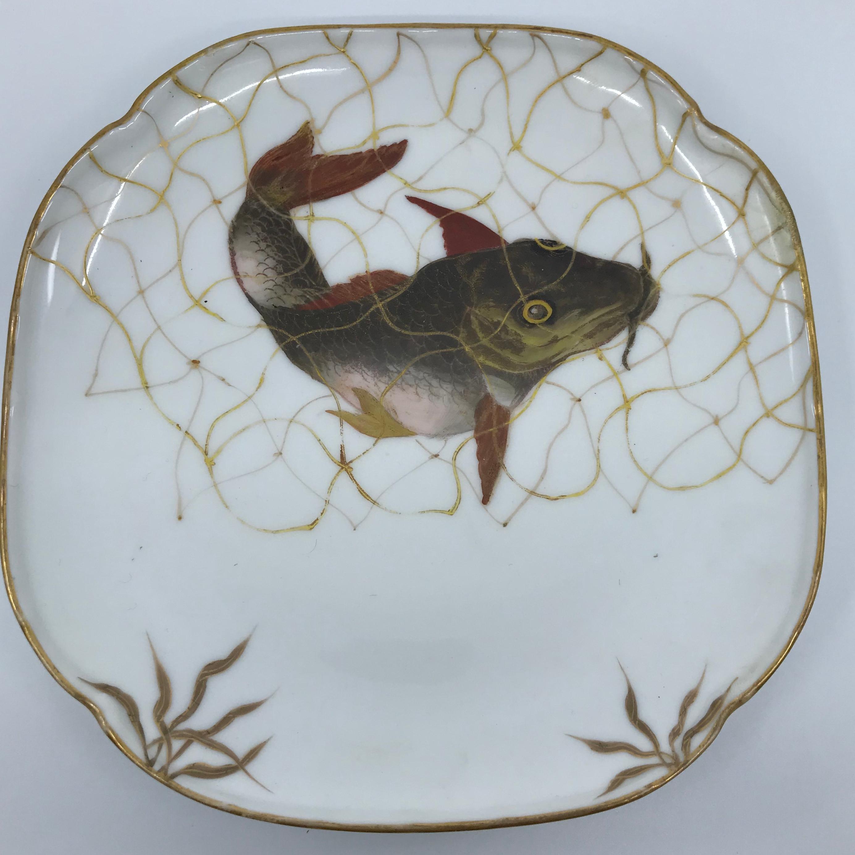 Porcelain Set of Ten Limoges French Aesthetic Movement Fish Plates and Platter For Sale