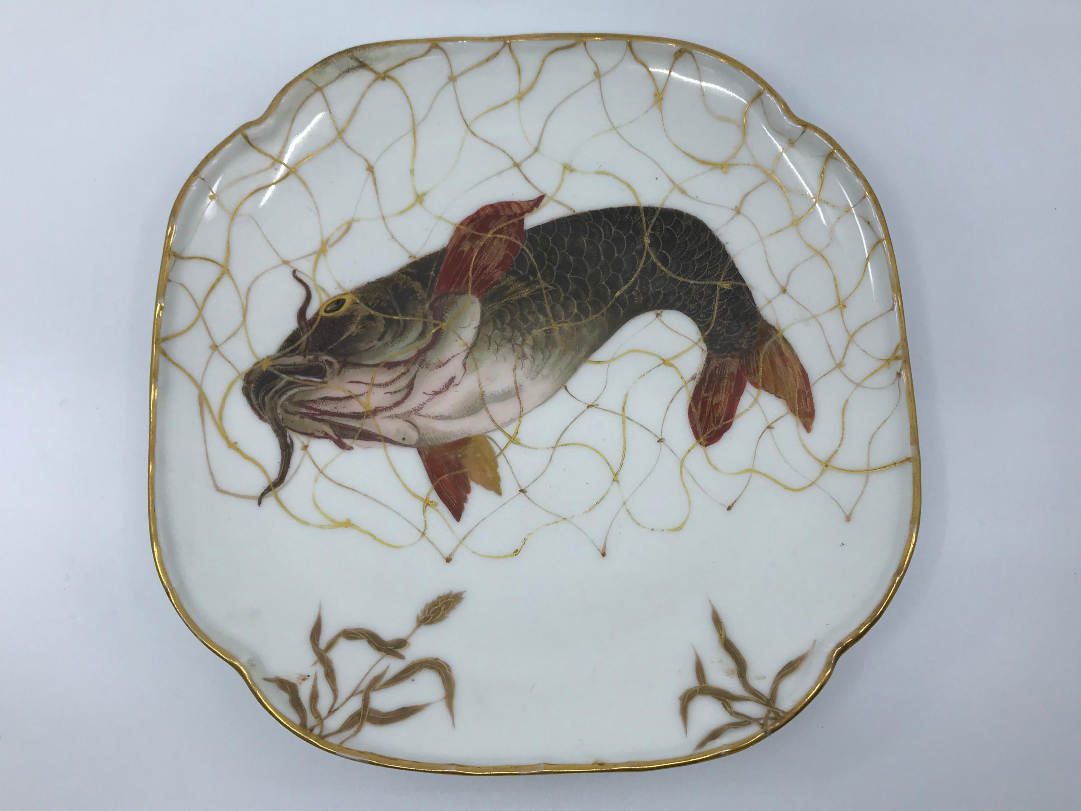 Set of Ten Limoges French Aesthetic Movement Fish Plates and Platter For Sale 2