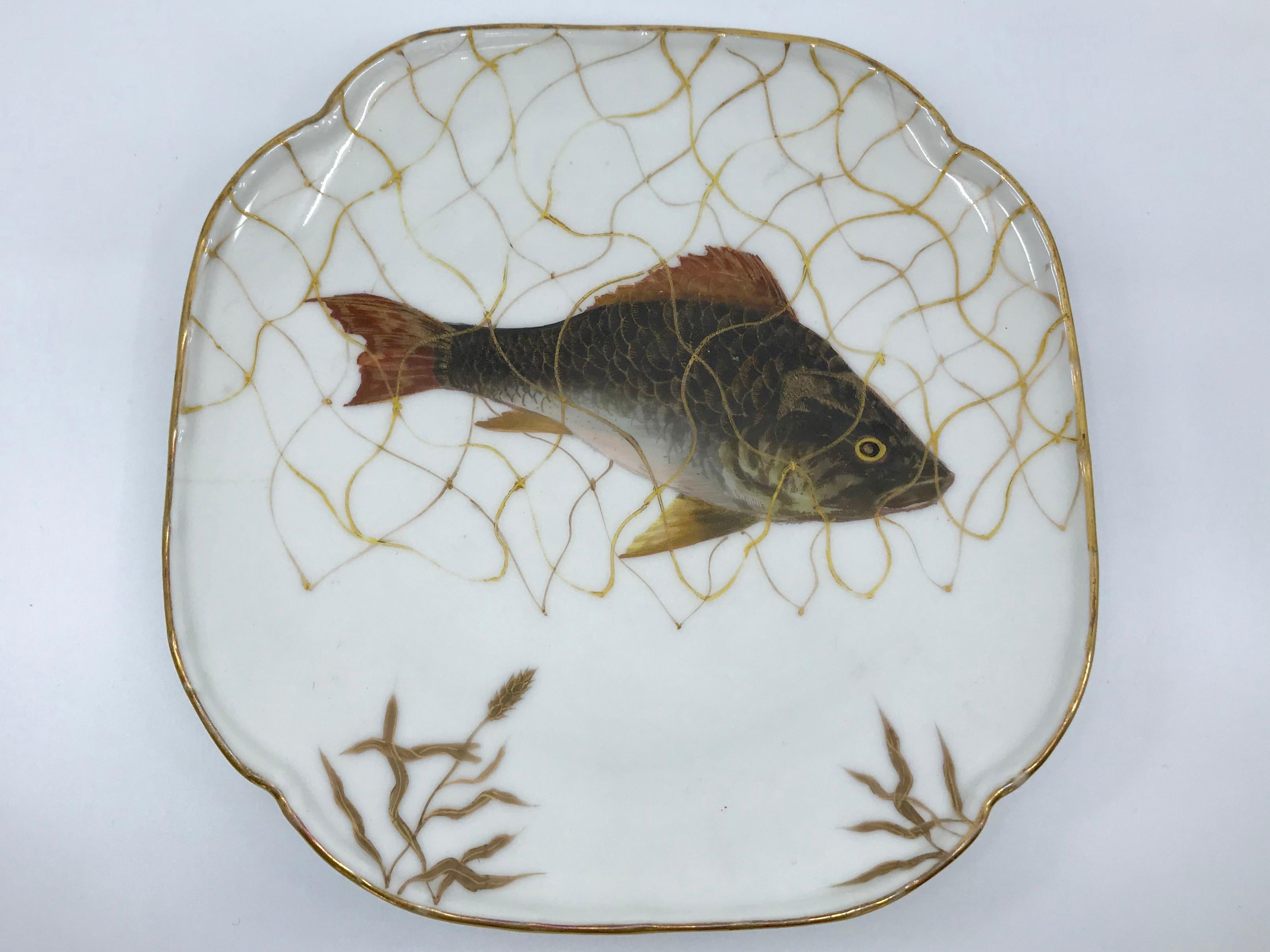 Set of Ten Limoges French Aesthetic Movement Fish Plates and Platter For Sale 3