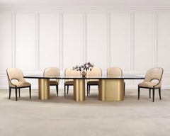 Set of Ten French Art Deco Style Gondola Leather Dining Chairs
