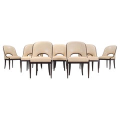 Set of Ten French Art Deco Style Gondola Leather Dining Chairs