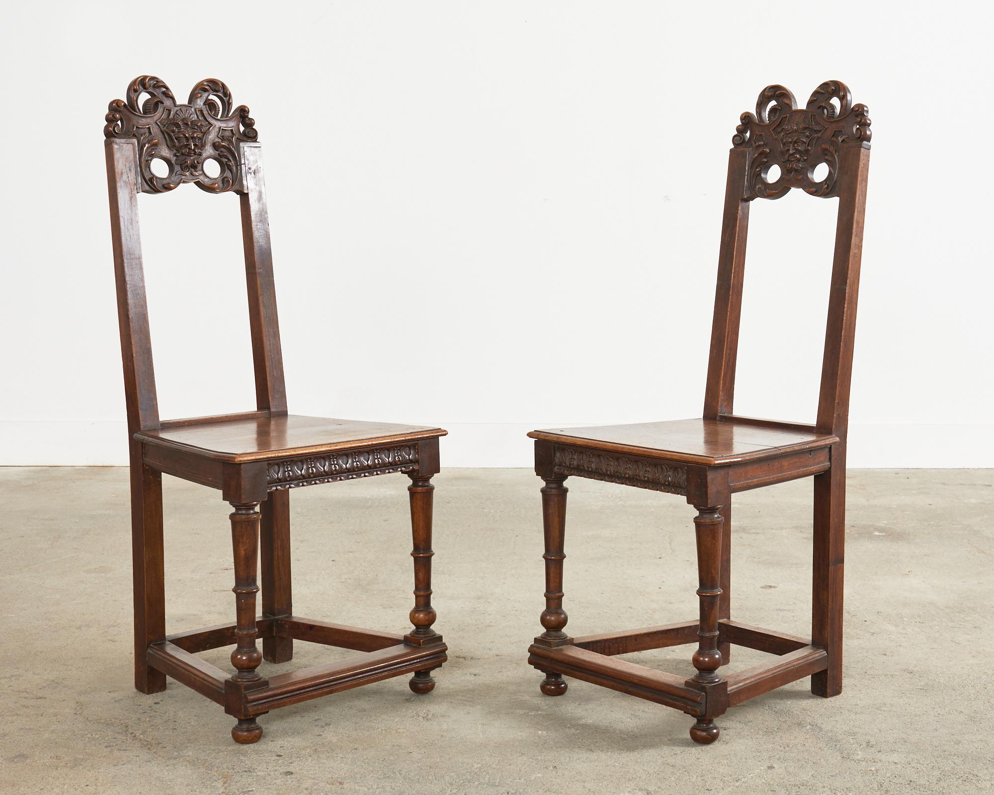 Set of Ten French Baroque Style Walnut Masked Dining Chairs For Sale 14