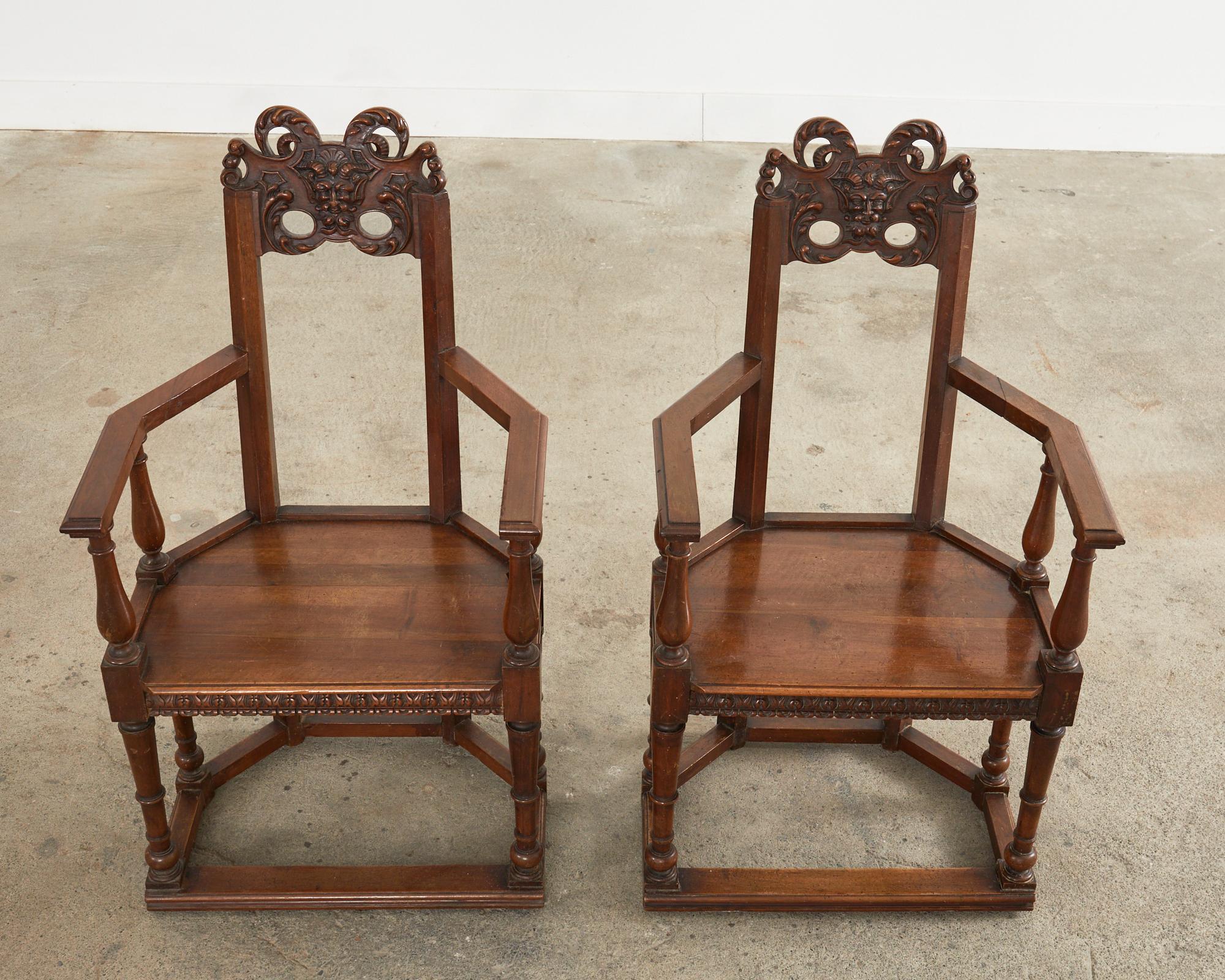 19th Century Set of Ten French Baroque Style Walnut Masked Dining Chairs For Sale