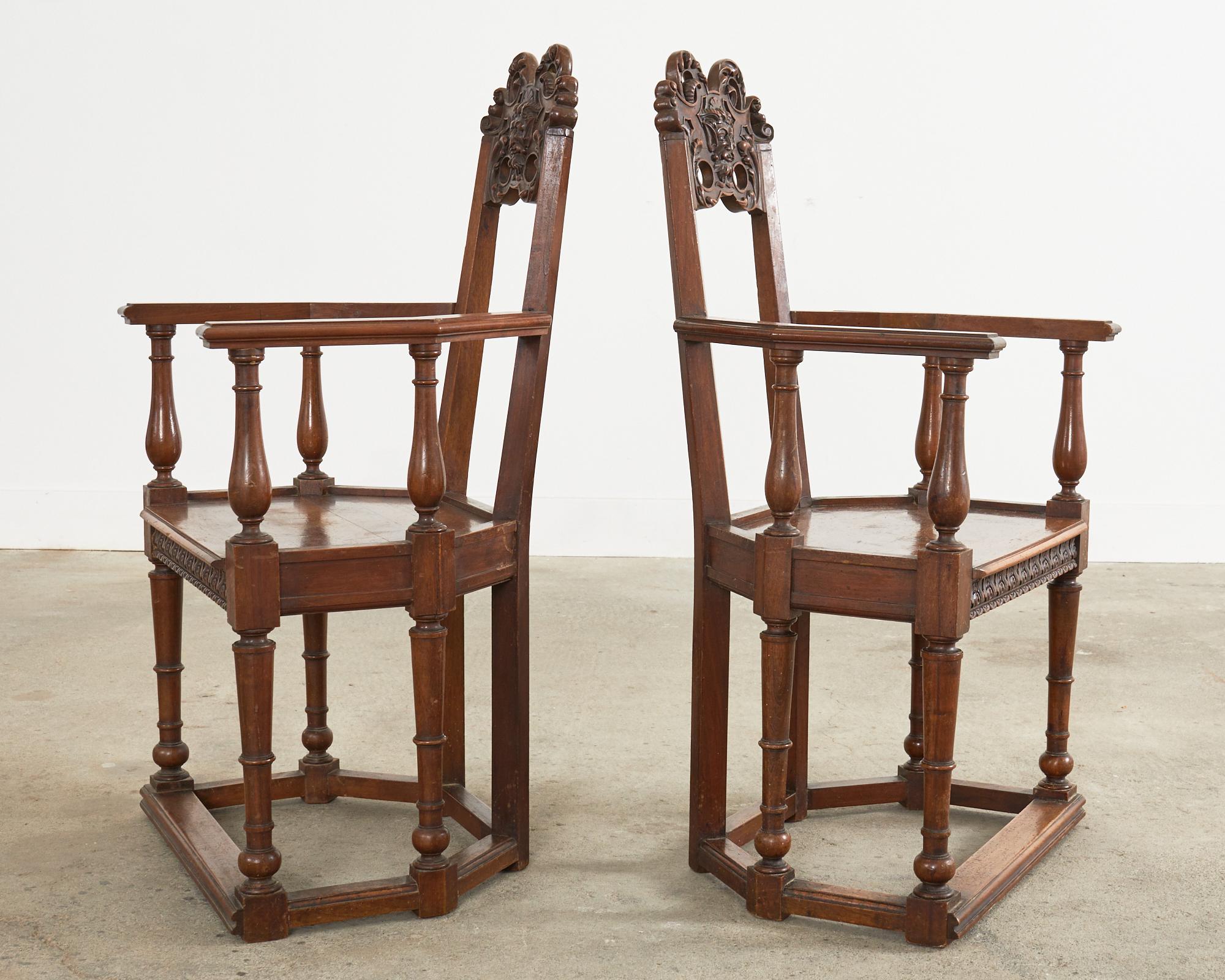 Set of Ten French Baroque Style Walnut Masked Dining Chairs For Sale 1
