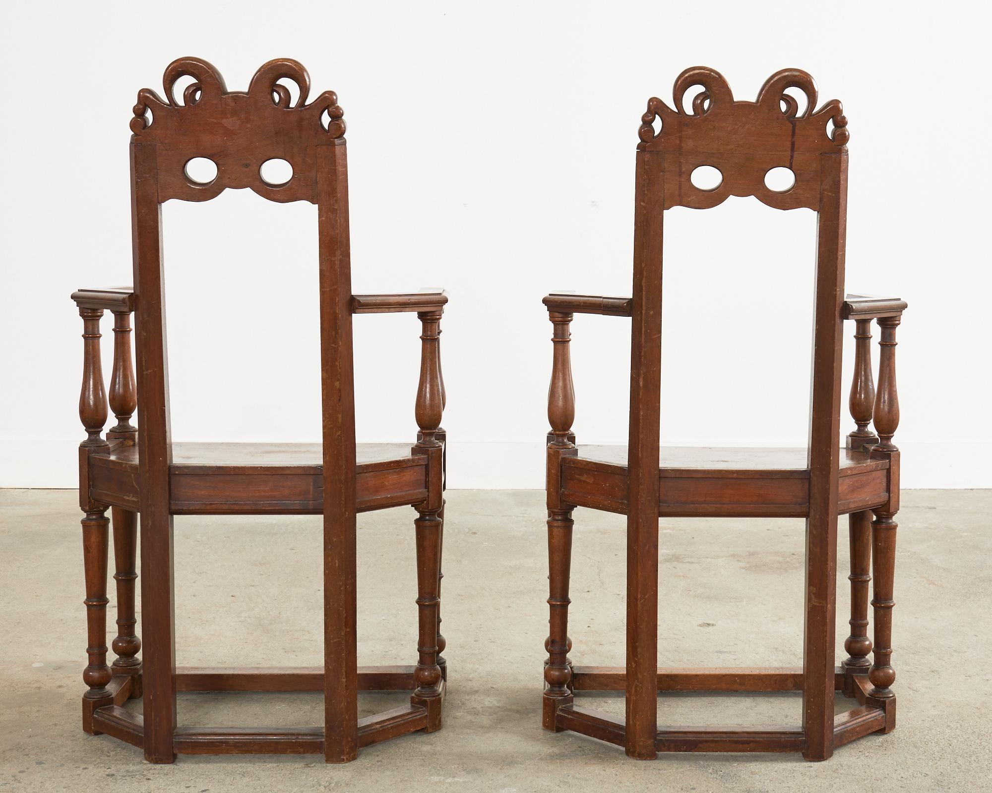 Set of Ten French Baroque Style Walnut Masked Dining Chairs For Sale 2