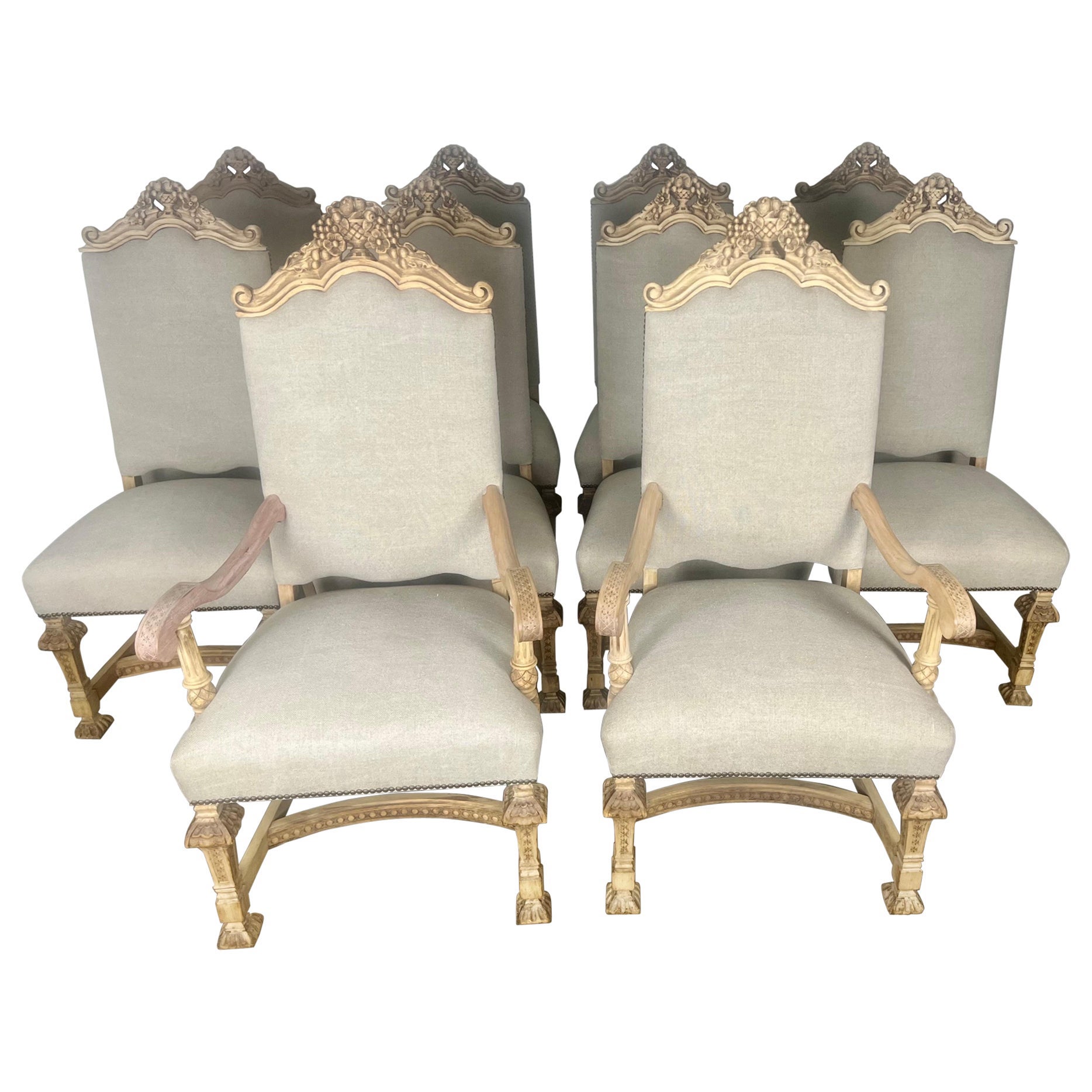 Set of Ten French Carved Wood Armchairs, Louis XV–Inspired, Early 20th Century