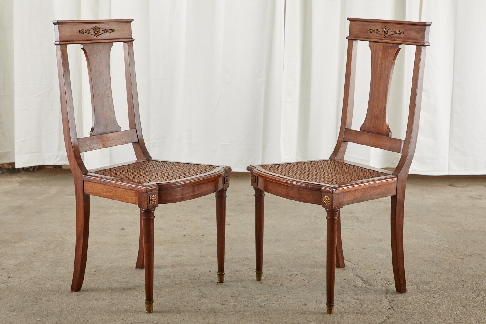 19th Century Set of Ten French Empire Mahogany Caned Dining Chairs For Sale