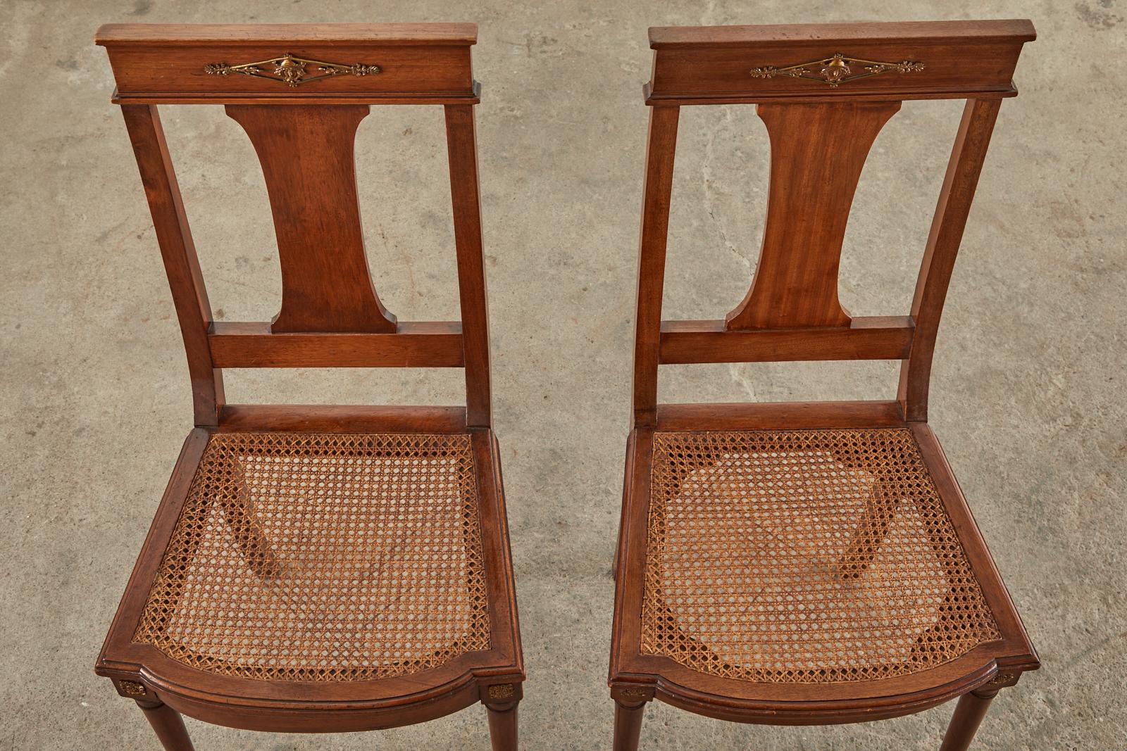 Set of Ten French Empire Mahogany Caned Dining Chairs For Sale 1