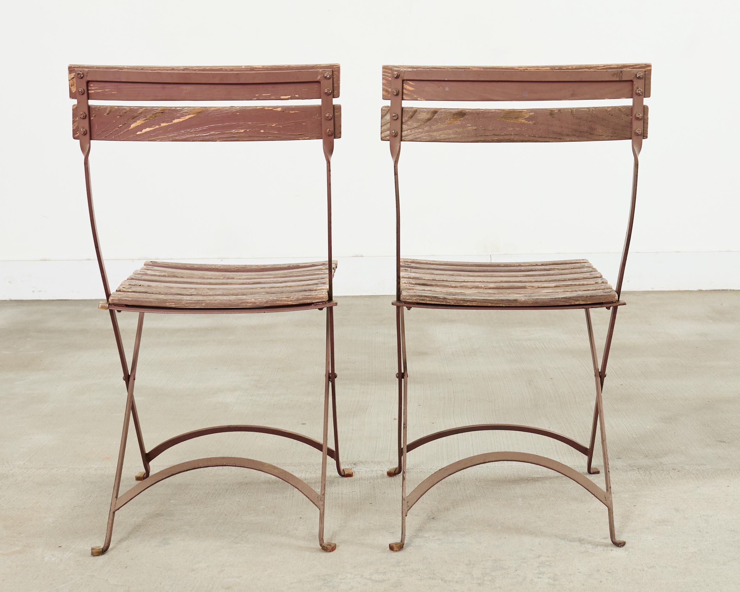 Set of Ten French Folding Iron Bistro Dining Chairs For Sale 5