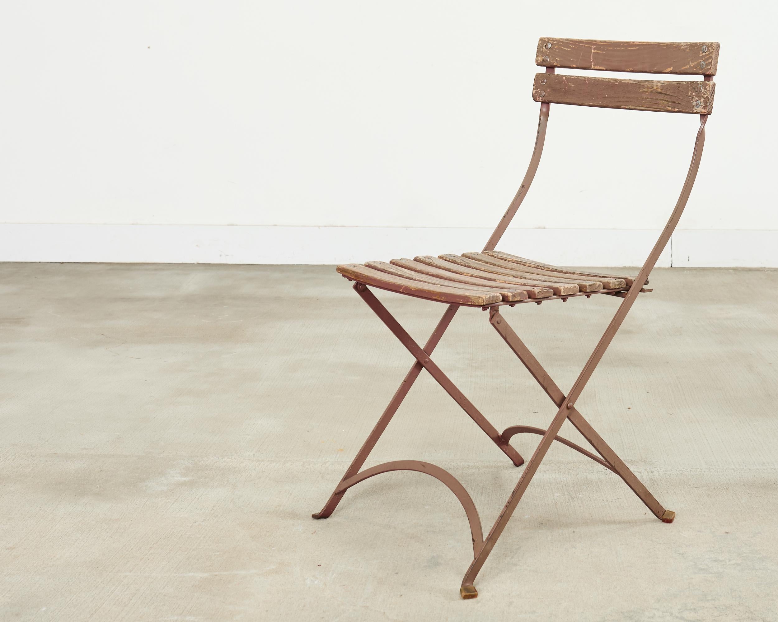 Set of Ten French Folding Iron Bistro Dining Chairs For Sale 6
