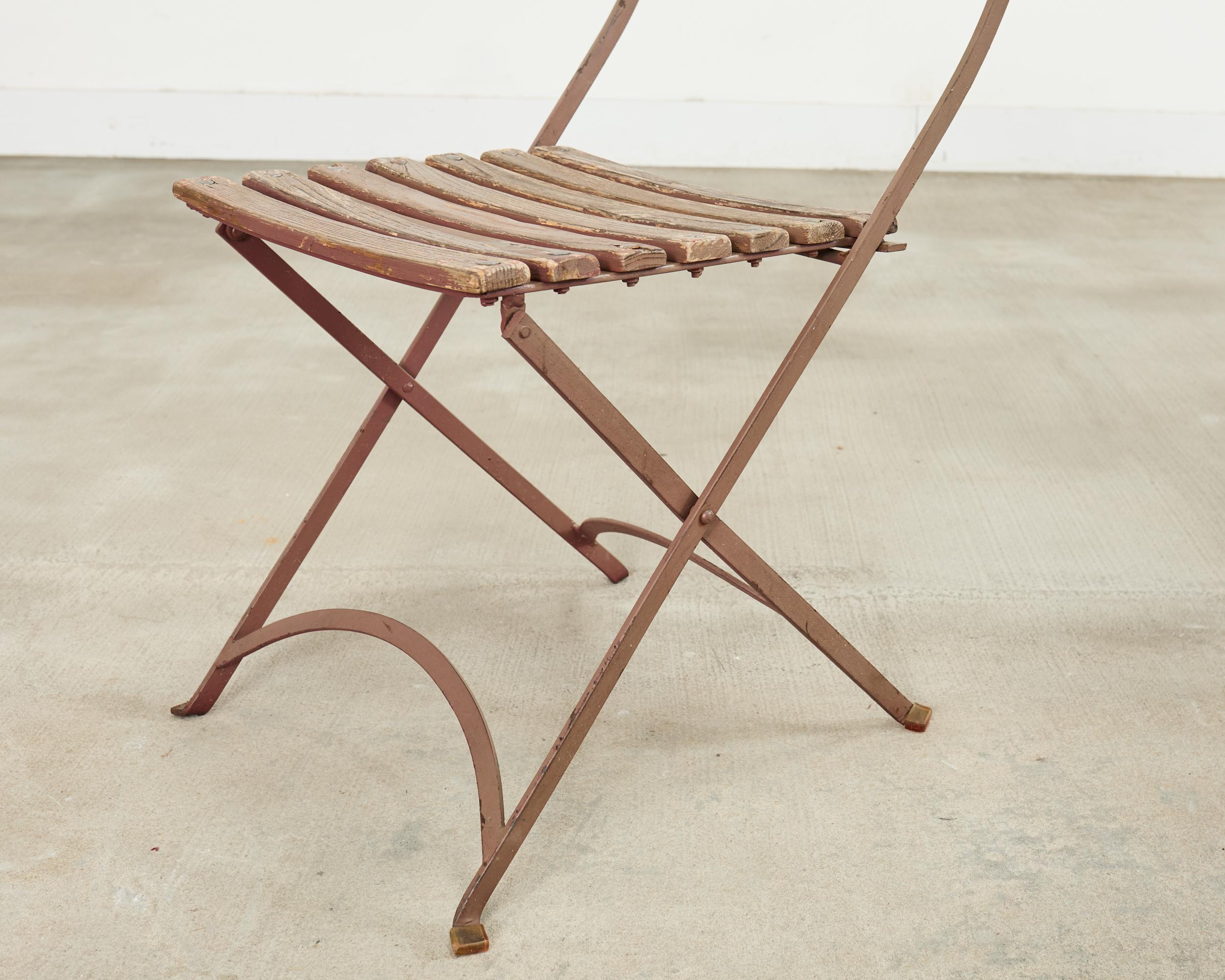 Set of Ten French Folding Iron Bistro Dining Chairs For Sale 7