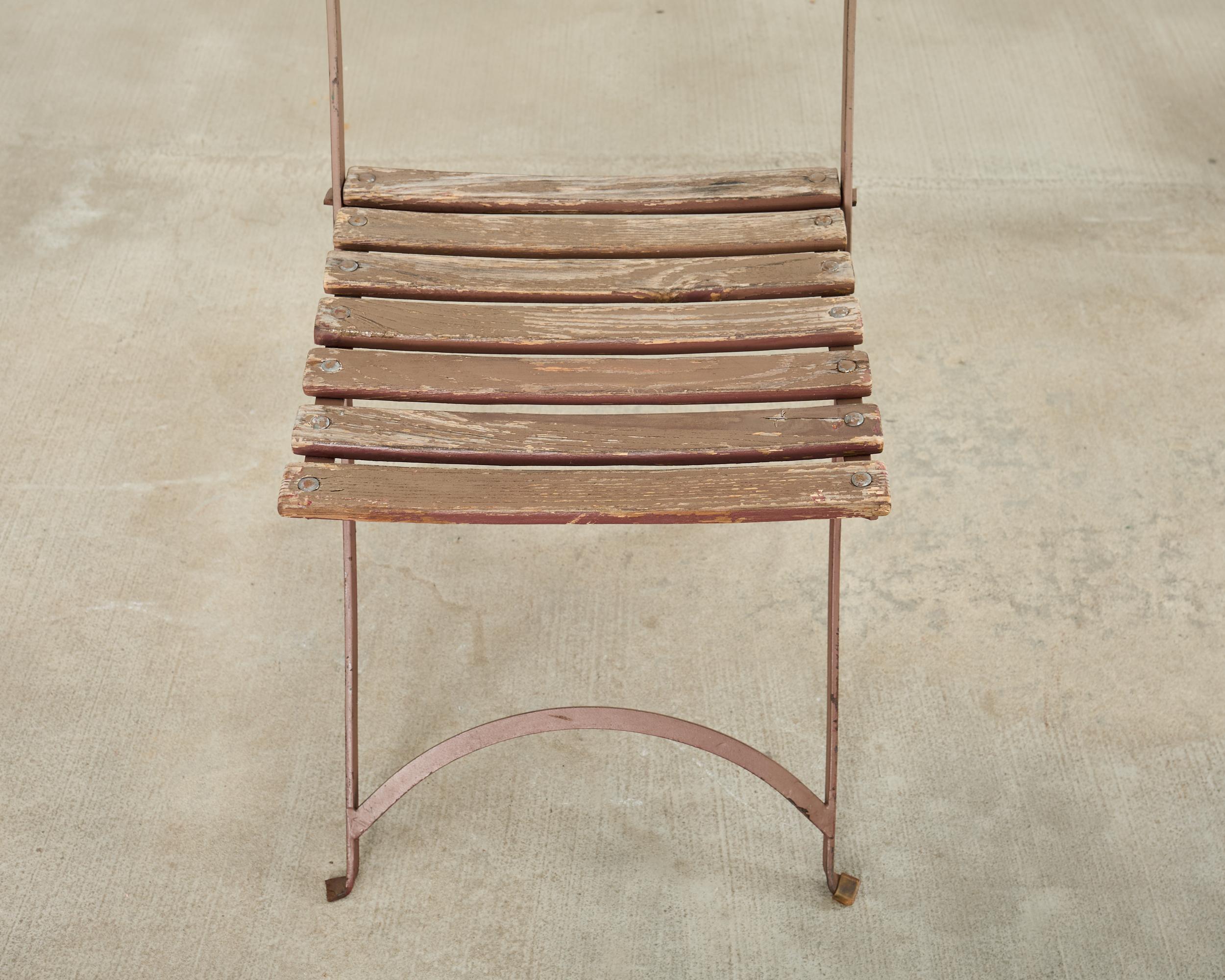 Set of Ten French Folding Iron Bistro Dining Chairs For Sale 9