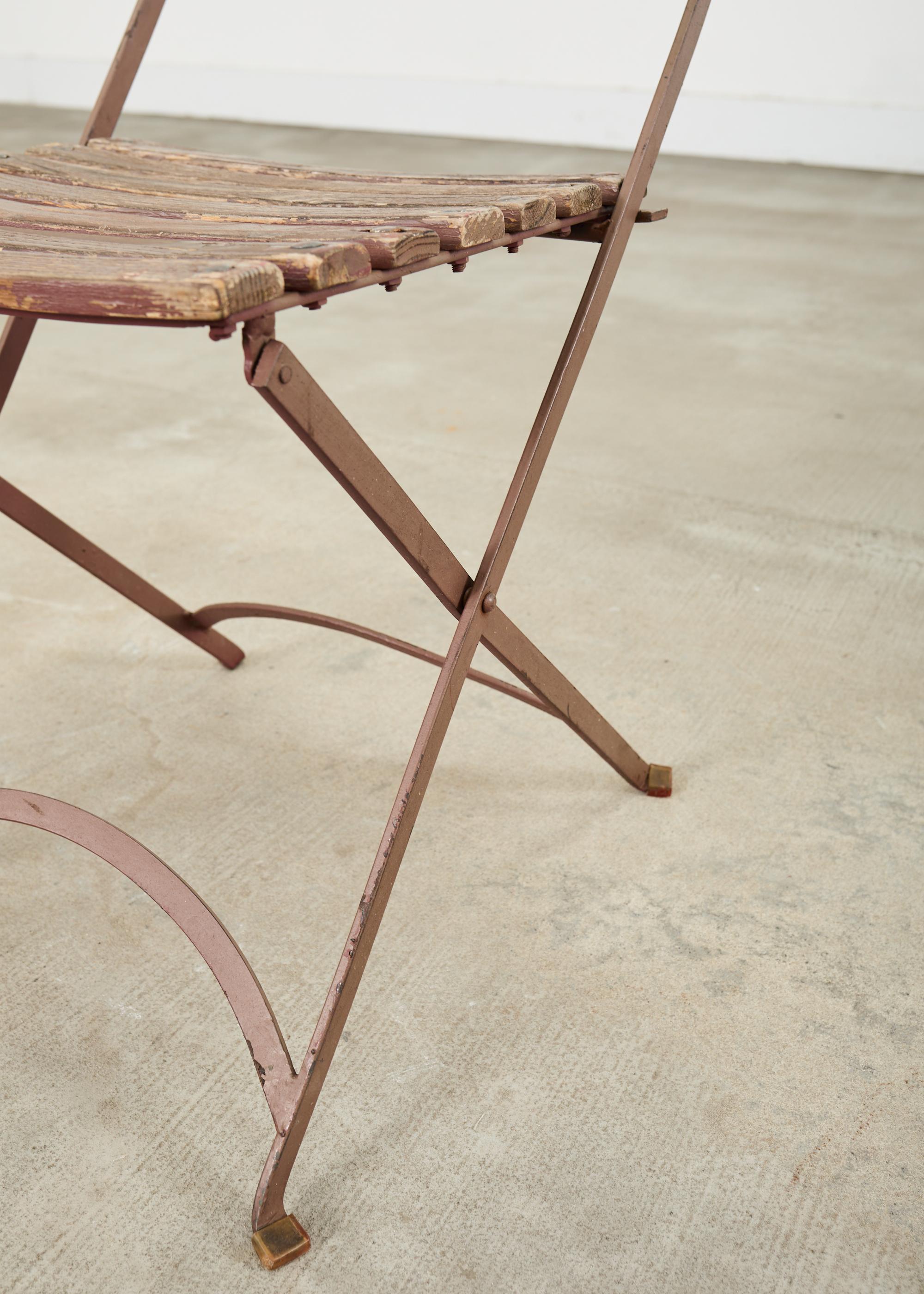 Set of Ten French Folding Iron Bistro Dining Chairs For Sale 11