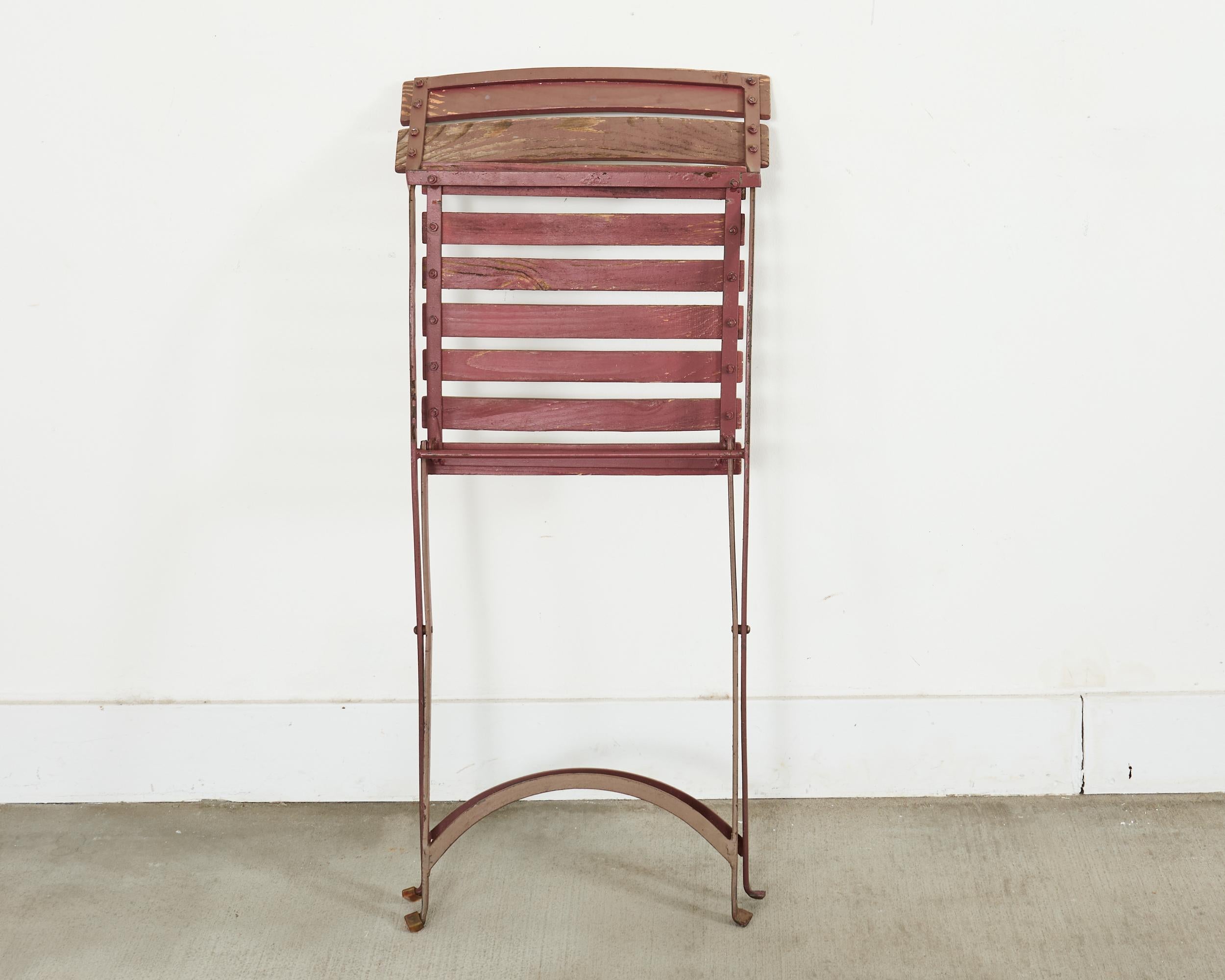 Set of Ten French Folding Iron Bistro Dining Chairs For Sale 13