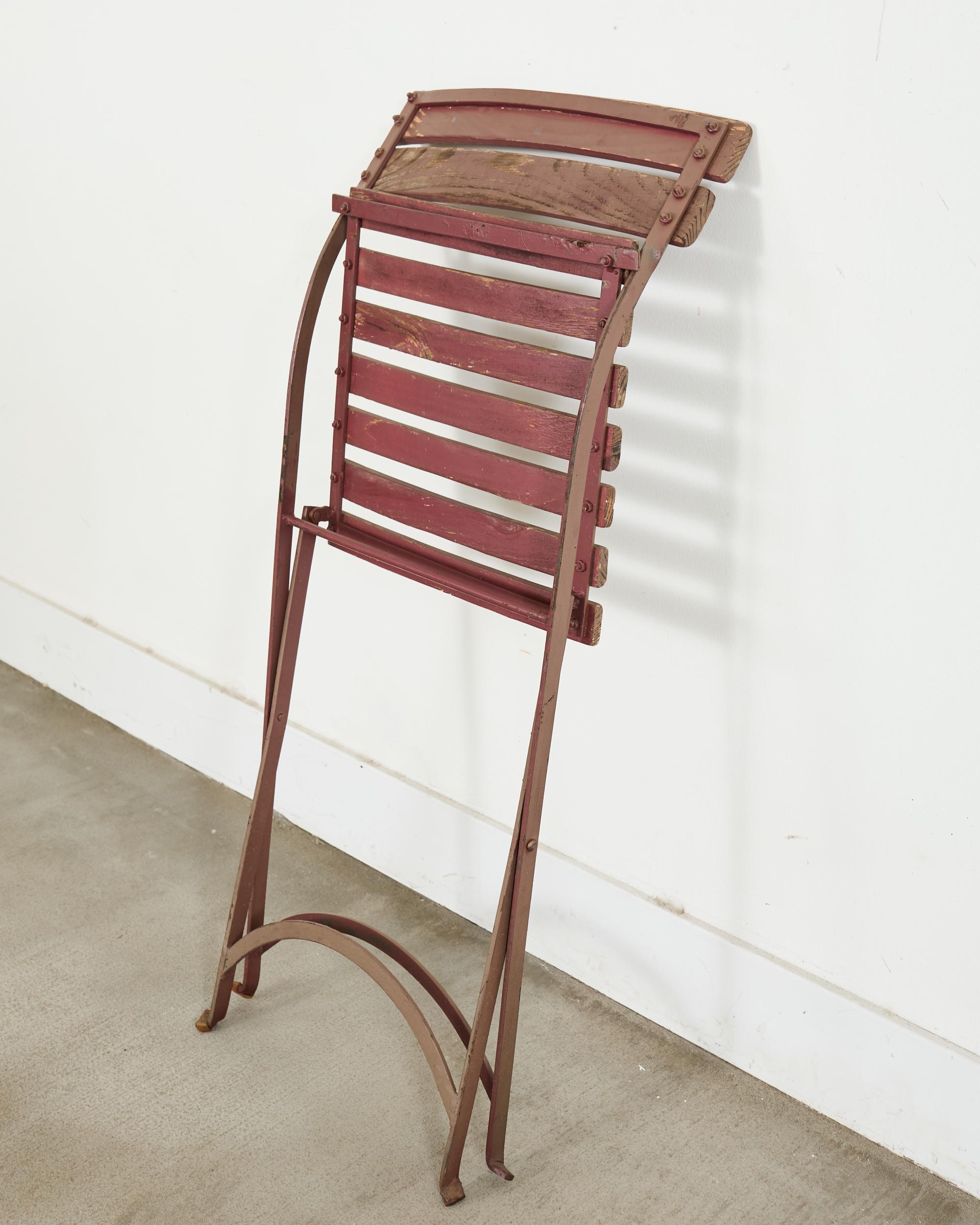 Set of Ten French Folding Iron Bistro Dining Chairs For Sale 14