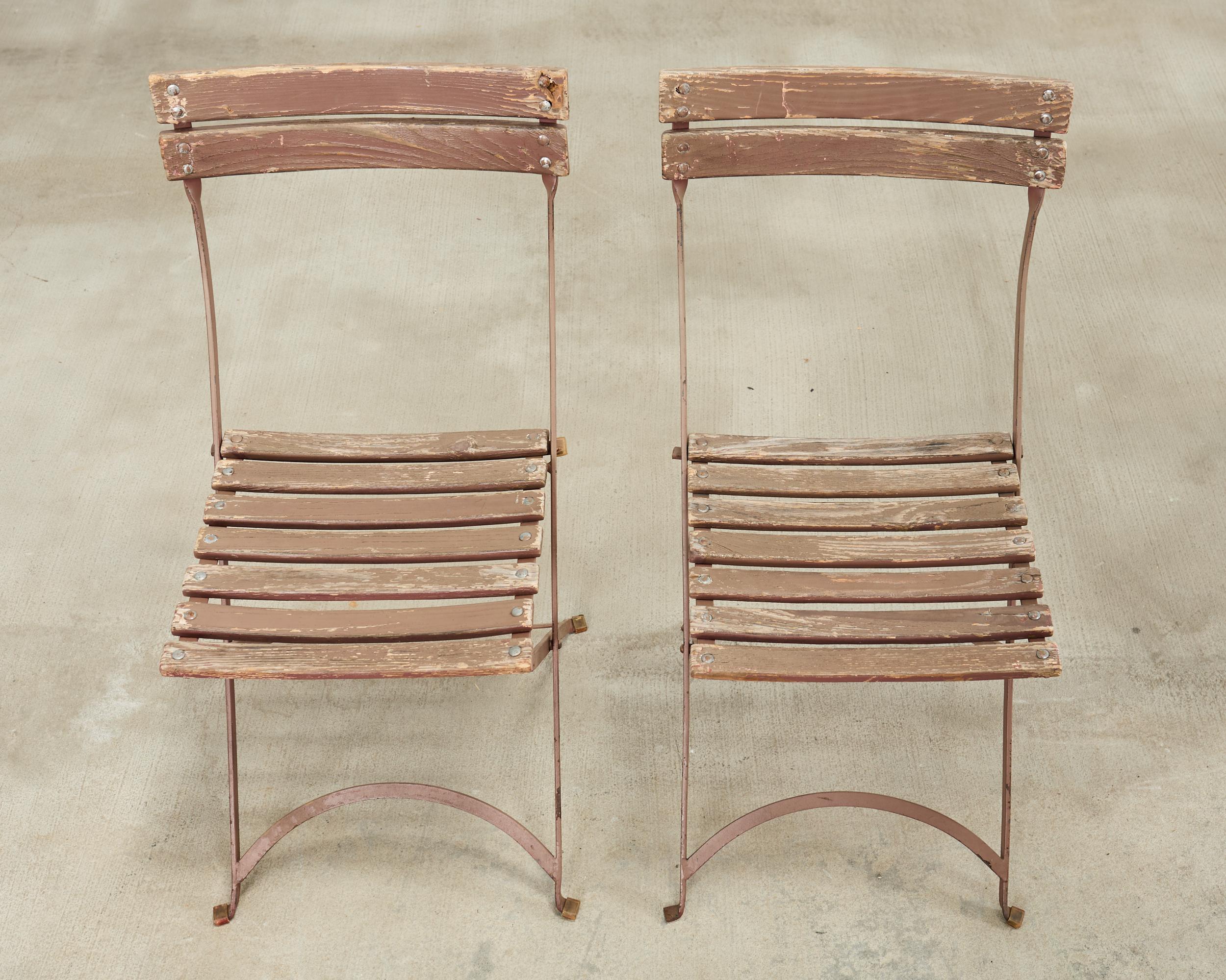 20th Century Set of Ten French Folding Iron Bistro Dining Chairs For Sale