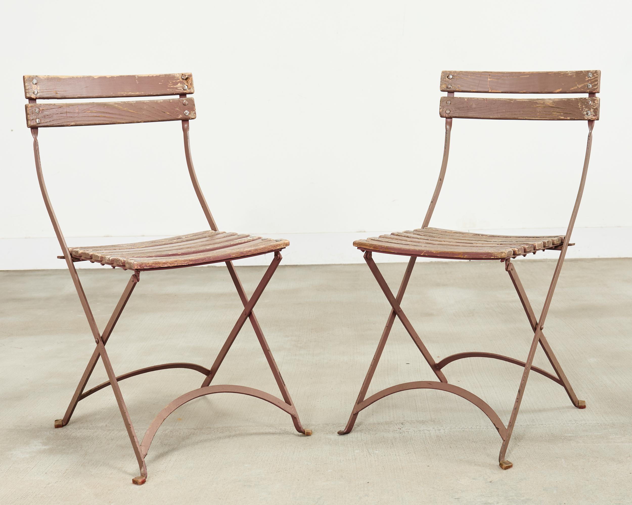 Set of Ten French Folding Iron Bistro Dining Chairs For Sale 1