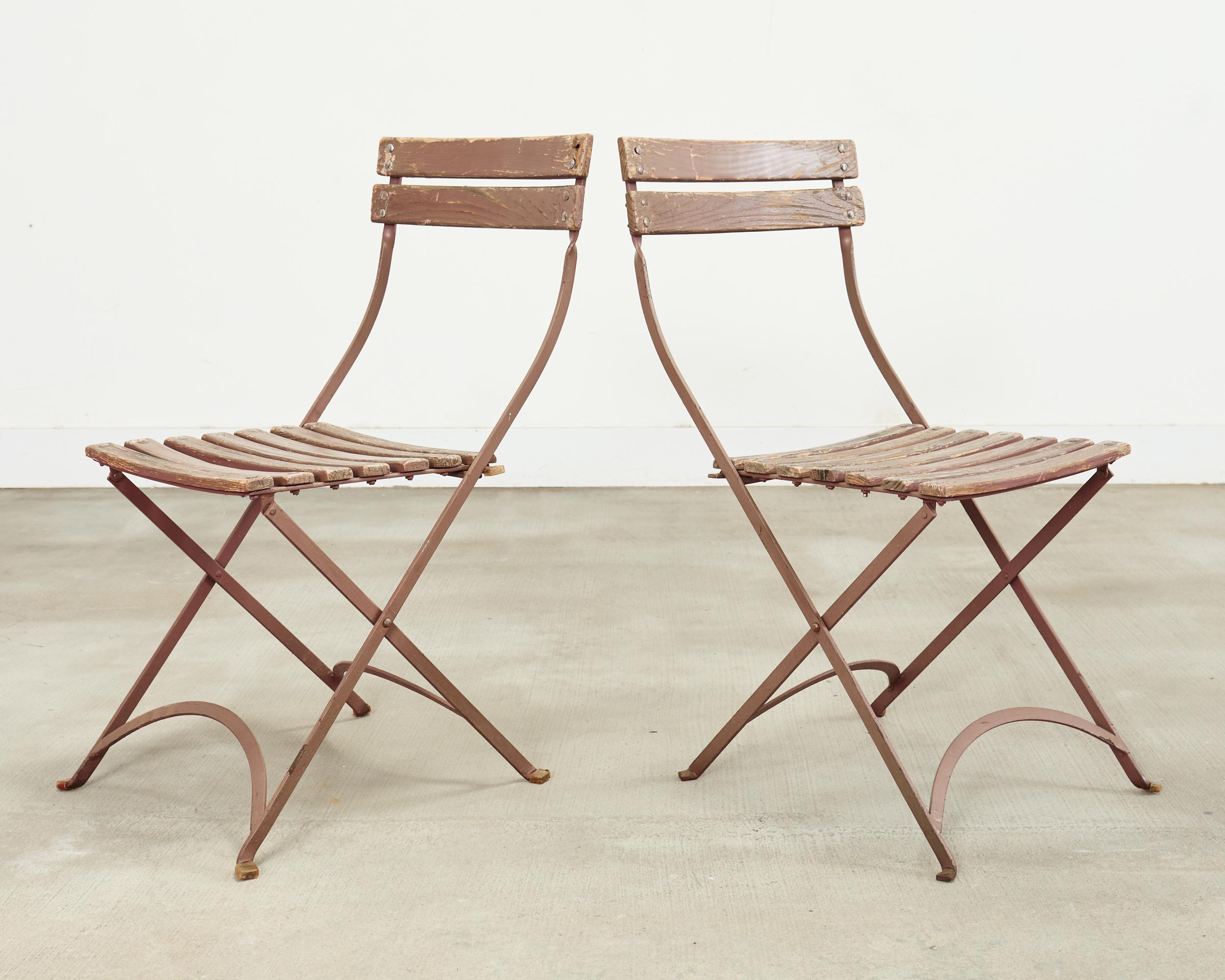 Set of Ten French Folding Iron Bistro Dining Chairs For Sale 2