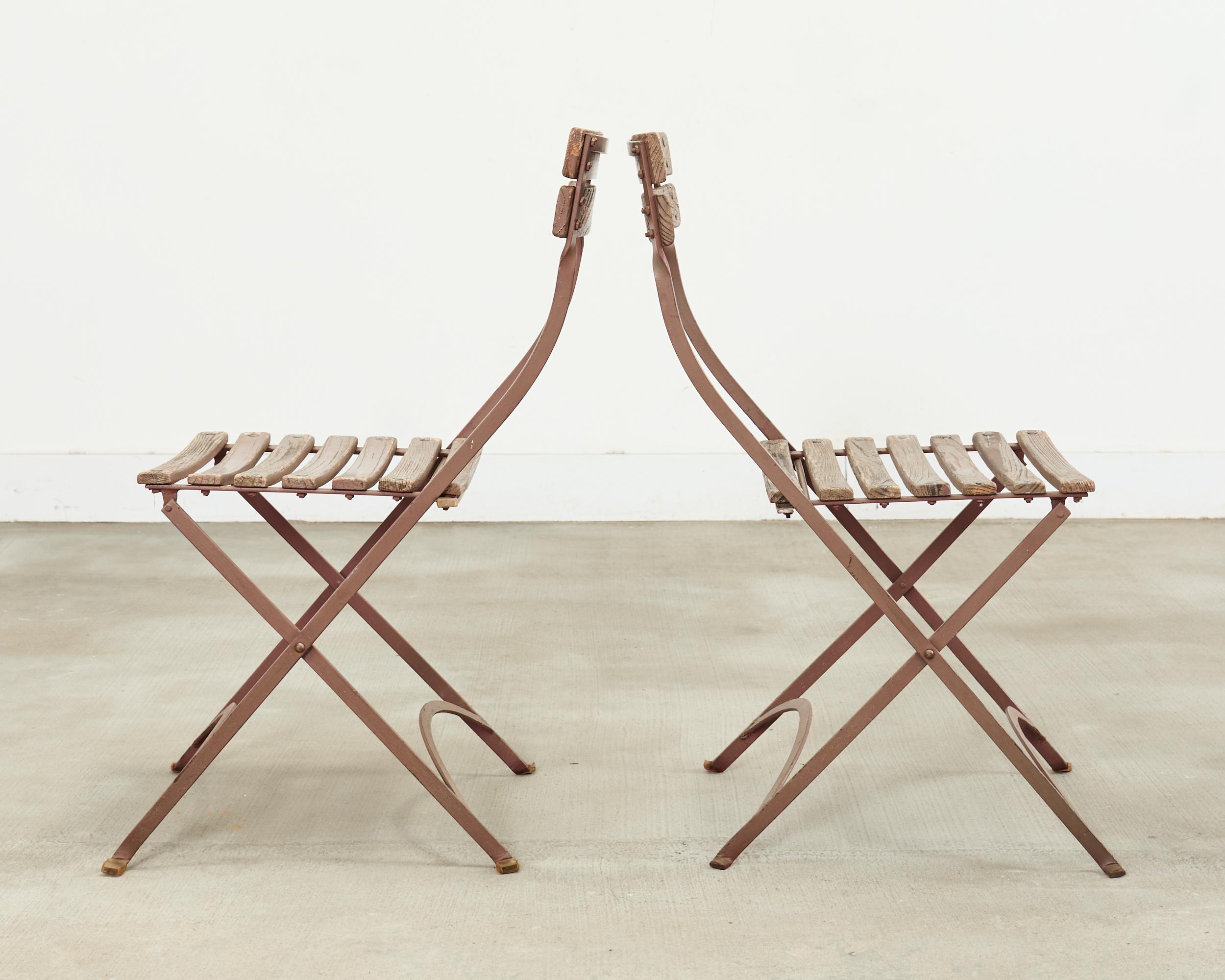 Set of Ten French Folding Iron Bistro Dining Chairs For Sale 3