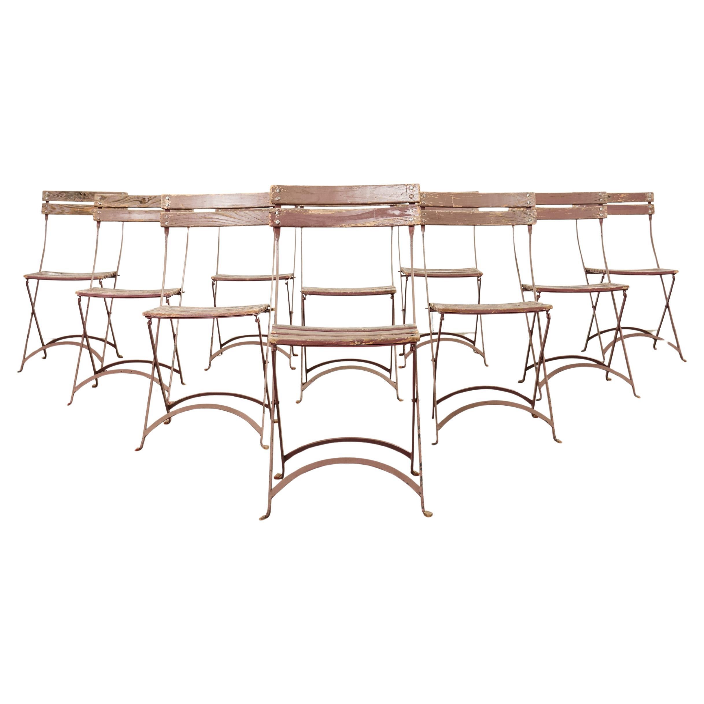 Set of Ten French Folding Iron Bistro Dining Chairs For Sale