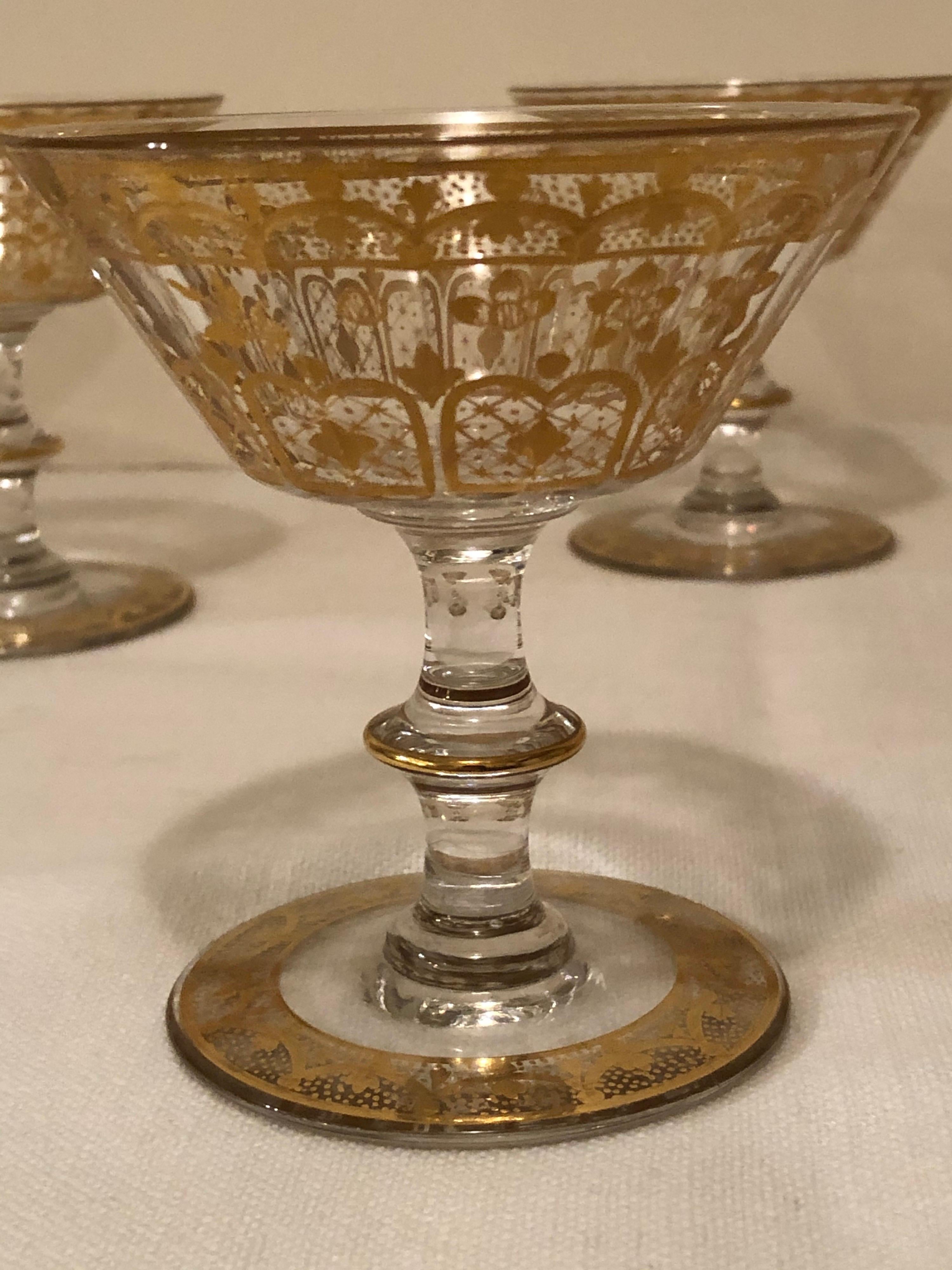 Set of Ten French Gilded Crystal Stunning Coupes or Champagnes with Many Facets 4