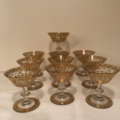 Set of Ten French Gilded Crystal Stunning Coupes or Champagnes with Many Facets