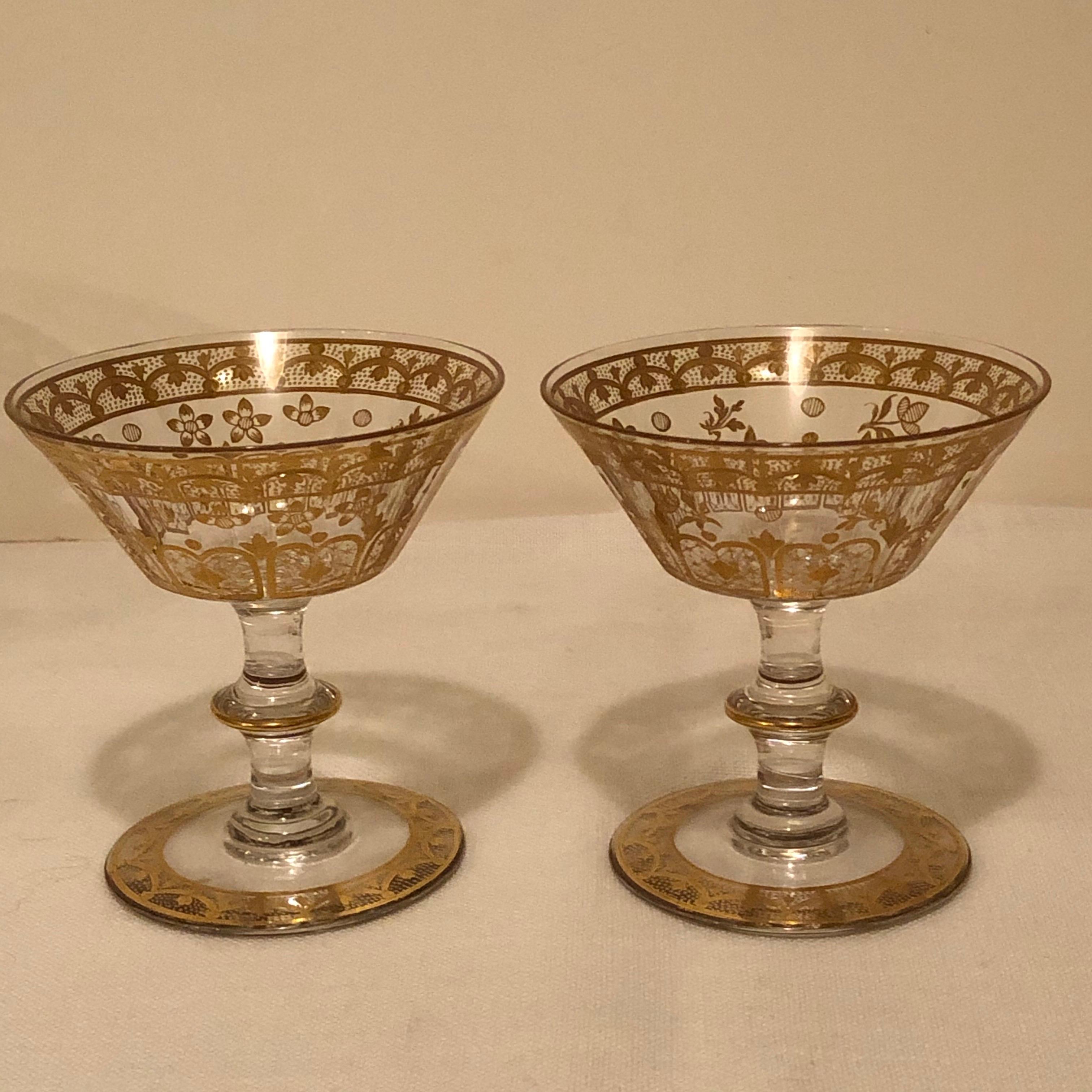Gilt Set of Ten French Gilded Crystal Stunning Coupes or Champagnes with Many Facets