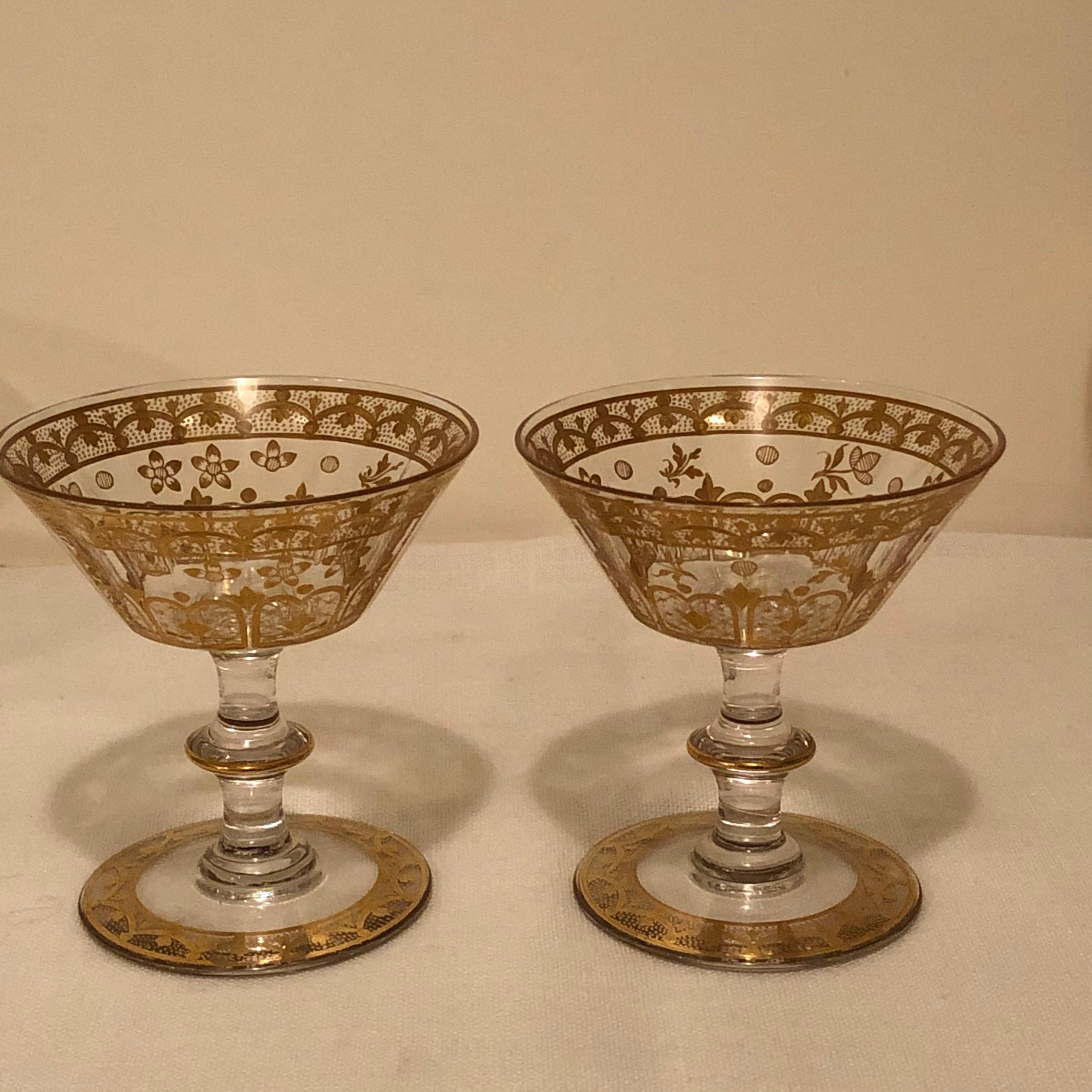 Set of Ten French Gilded Crystal Stunning Coupes or Champagnes with Many Facets In Good Condition In Boston, MA