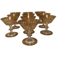 Antique Set of Ten French Gilded Crystal Stunning Coupes or Champagnes with Many Facets