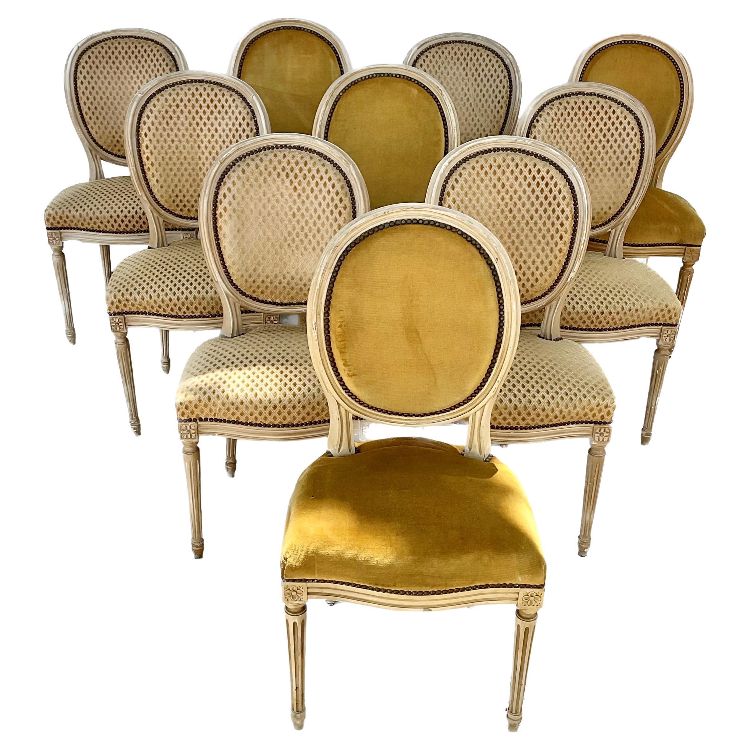Set Of Ten French Louie XVI Style Painted Dining Chairs For Sale