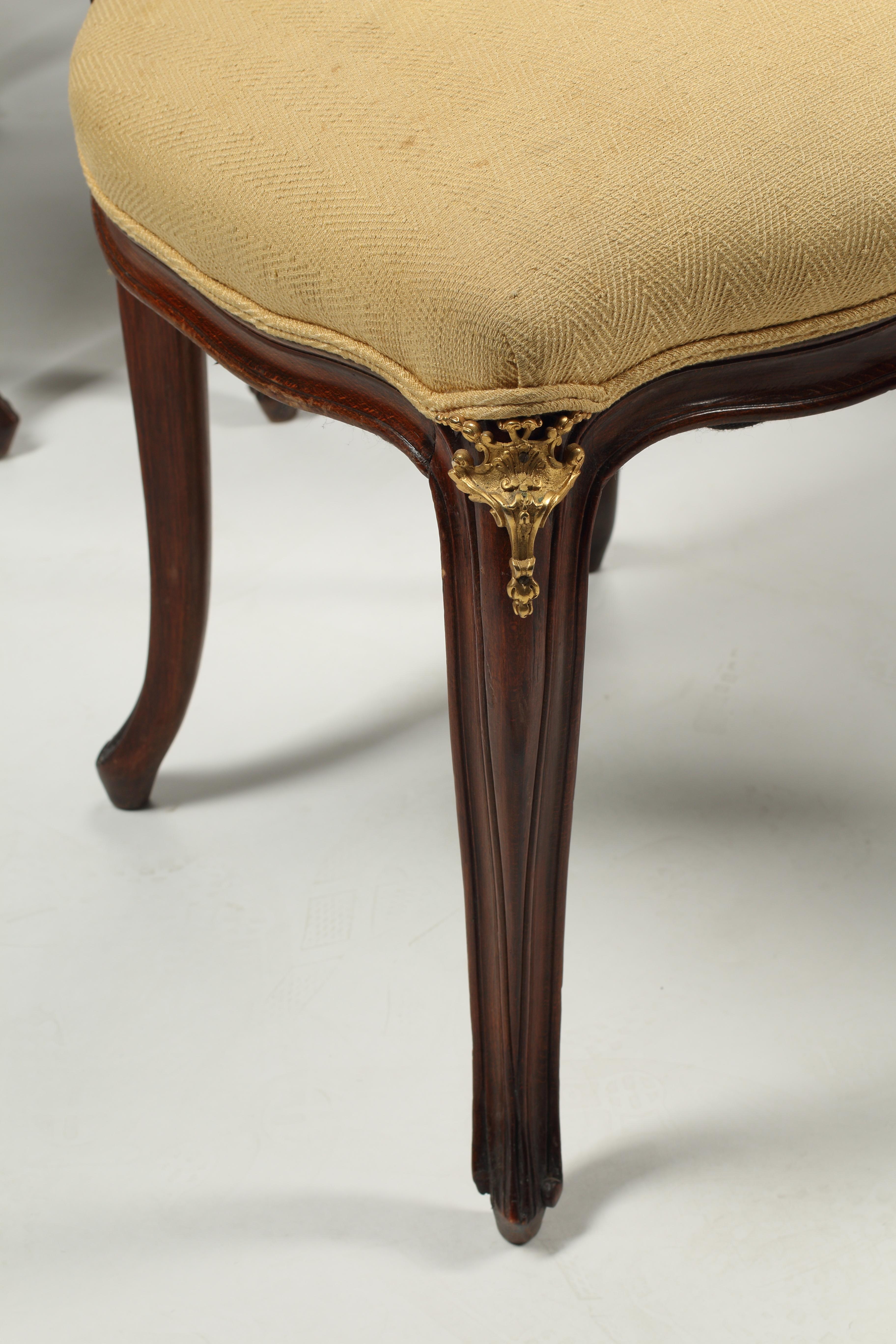 Set of Ten French Louis XV Style Mahogany Dining Chairs with Bronze D'ore Mounts In Good Condition In El Monte, CA