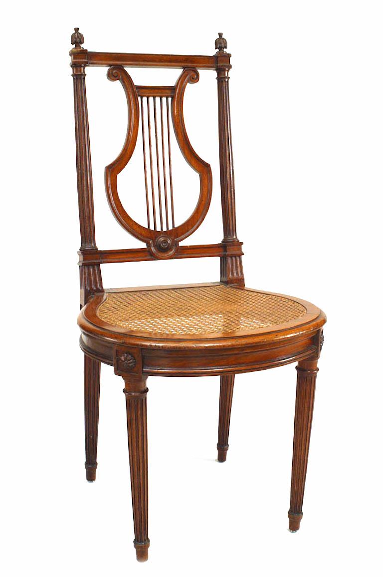 Set of 10 French Louis XVI style (19th Cent) mahogany lyre back side chairs with cane seats
