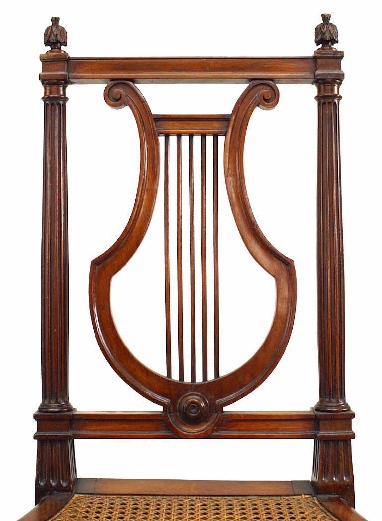 Cane Set of 10 French Louis XVI Lyre Side Chair For Sale