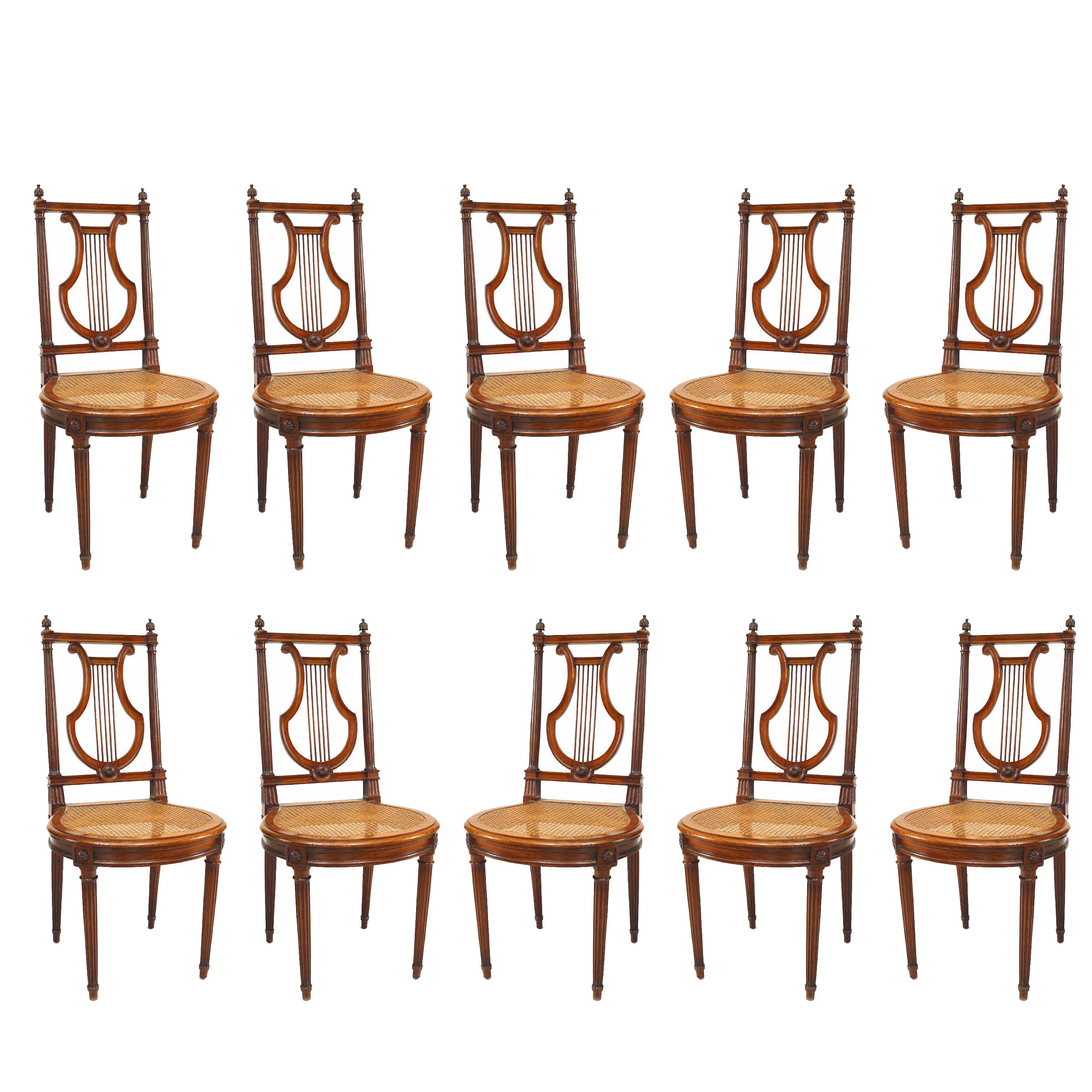Set of 10 French Louis XVI Lyre Side Chair For Sale