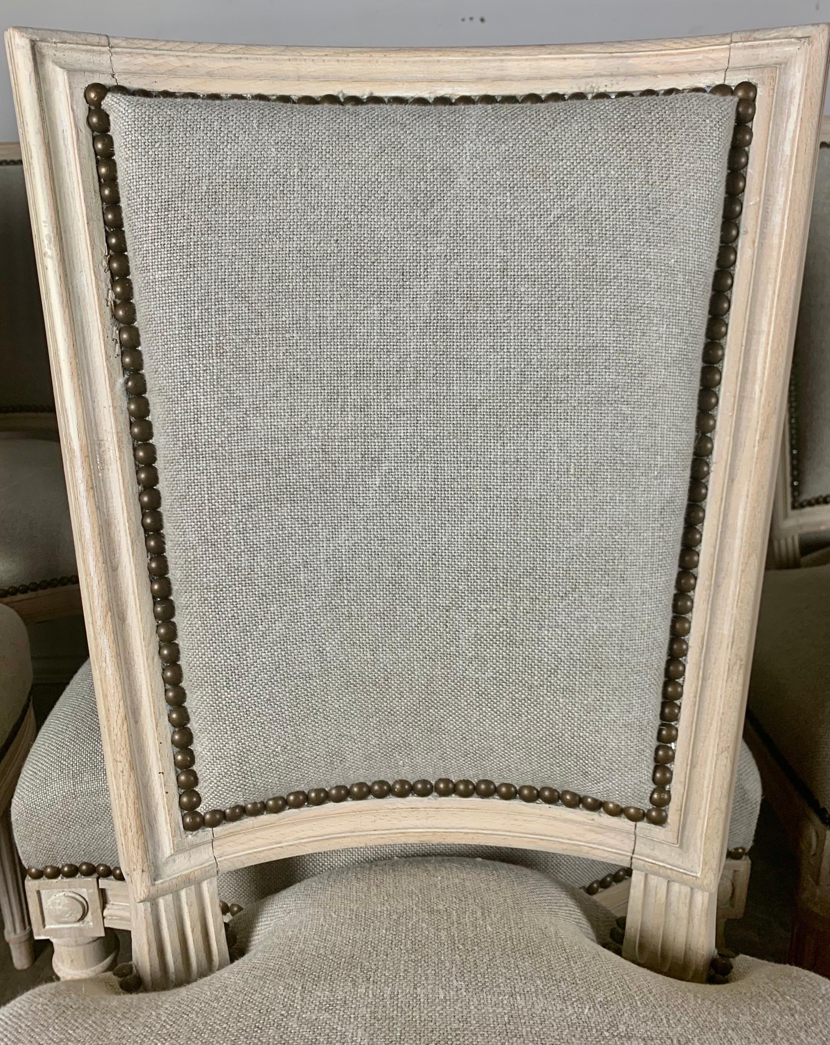 Linen Set of Ten French Louis XVI Style Dining Chairs