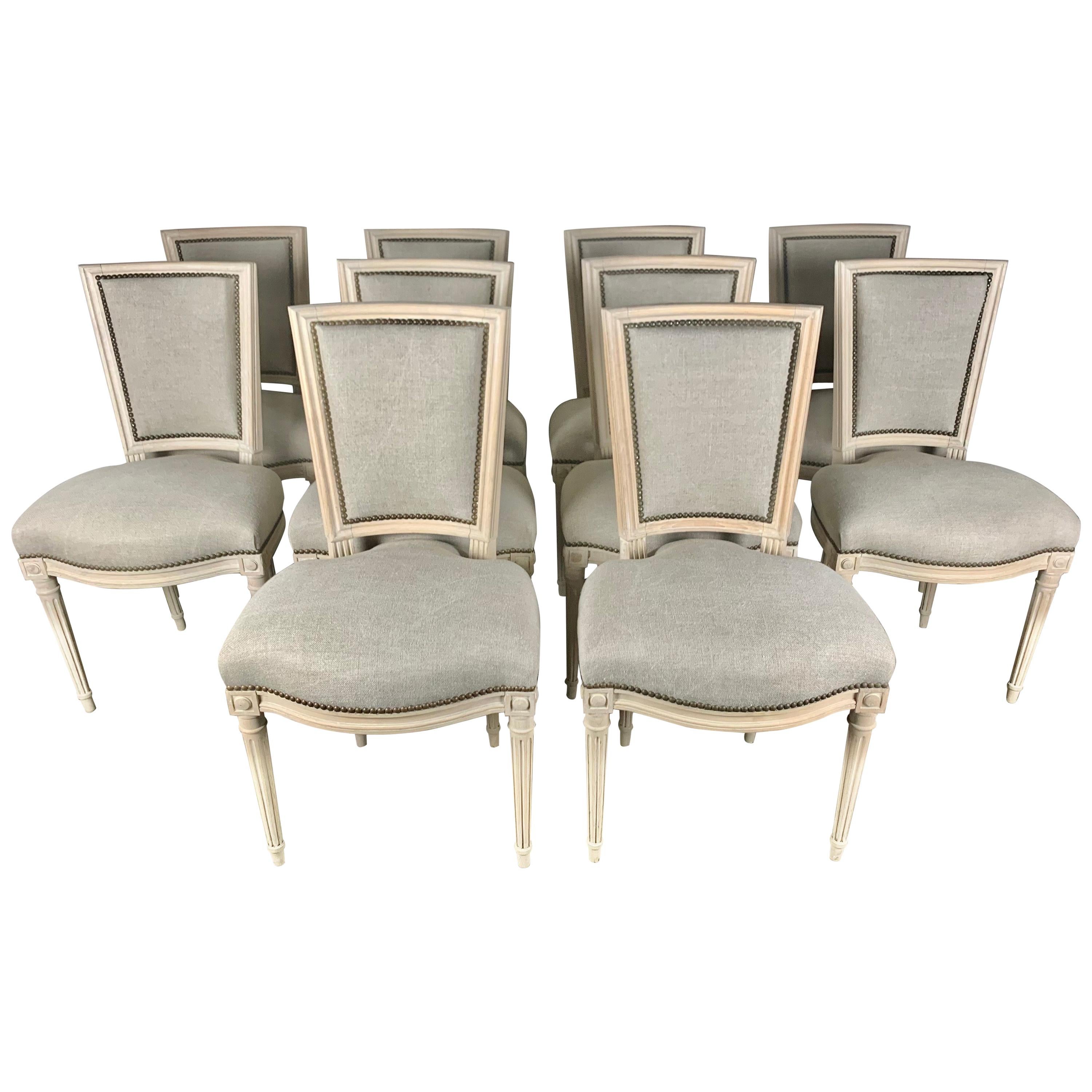 Set of Ten French Louis XVI Style Dining Chairs
