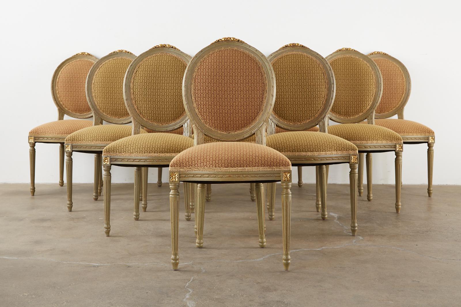 Set of Ten French Louis XVI Style Lacquered Dining Chairs In Good Condition In Rio Vista, CA