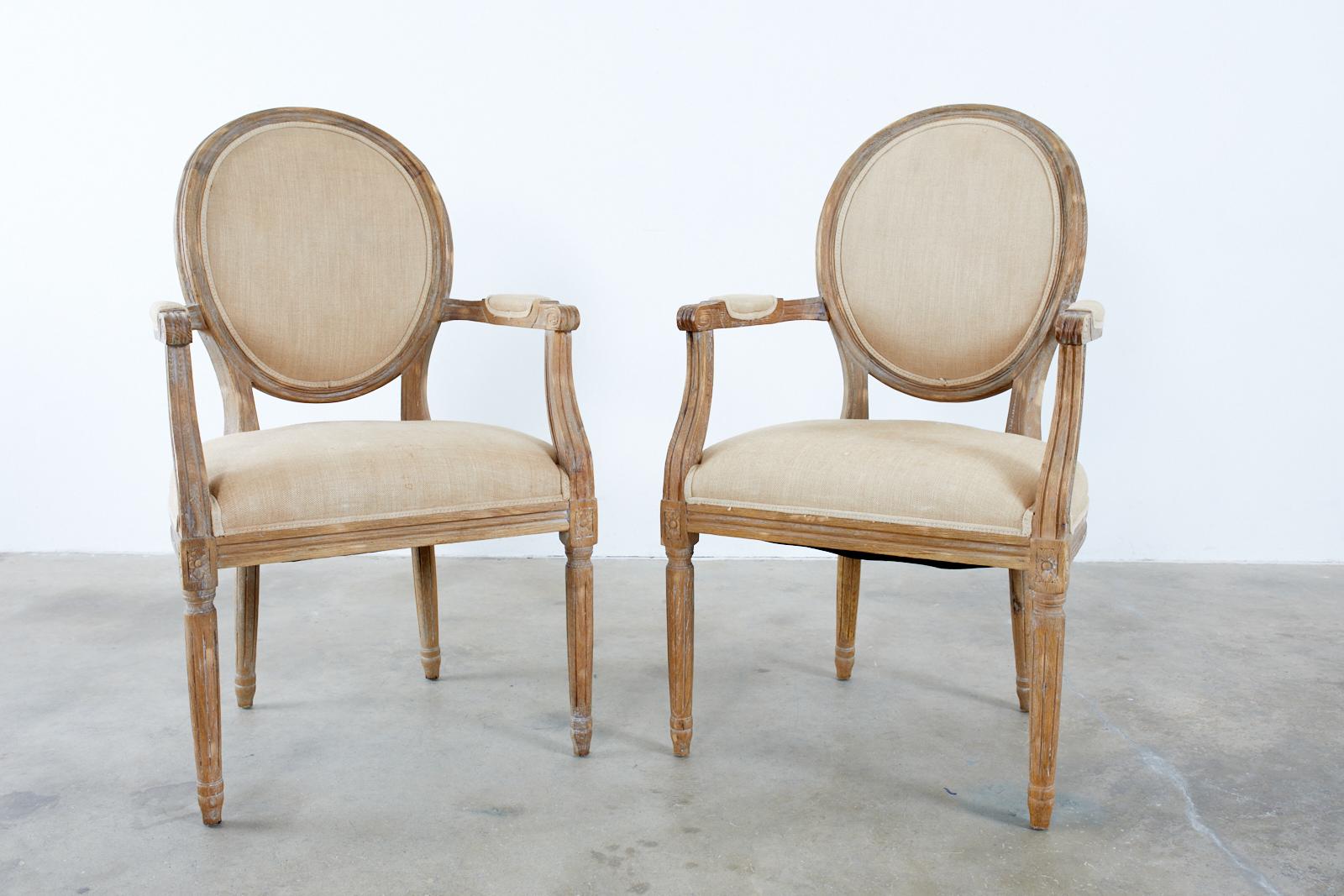 Set of Ten French Louis XVI Style Oak Dining Chairs 4