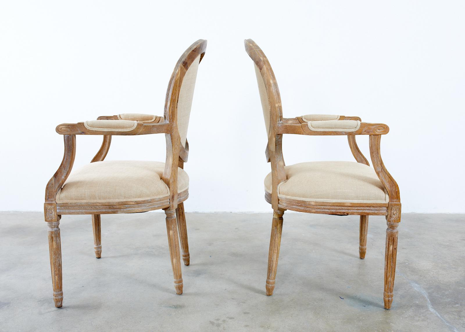 Set of Ten French Louis XVI Style Oak Dining Chairs 5